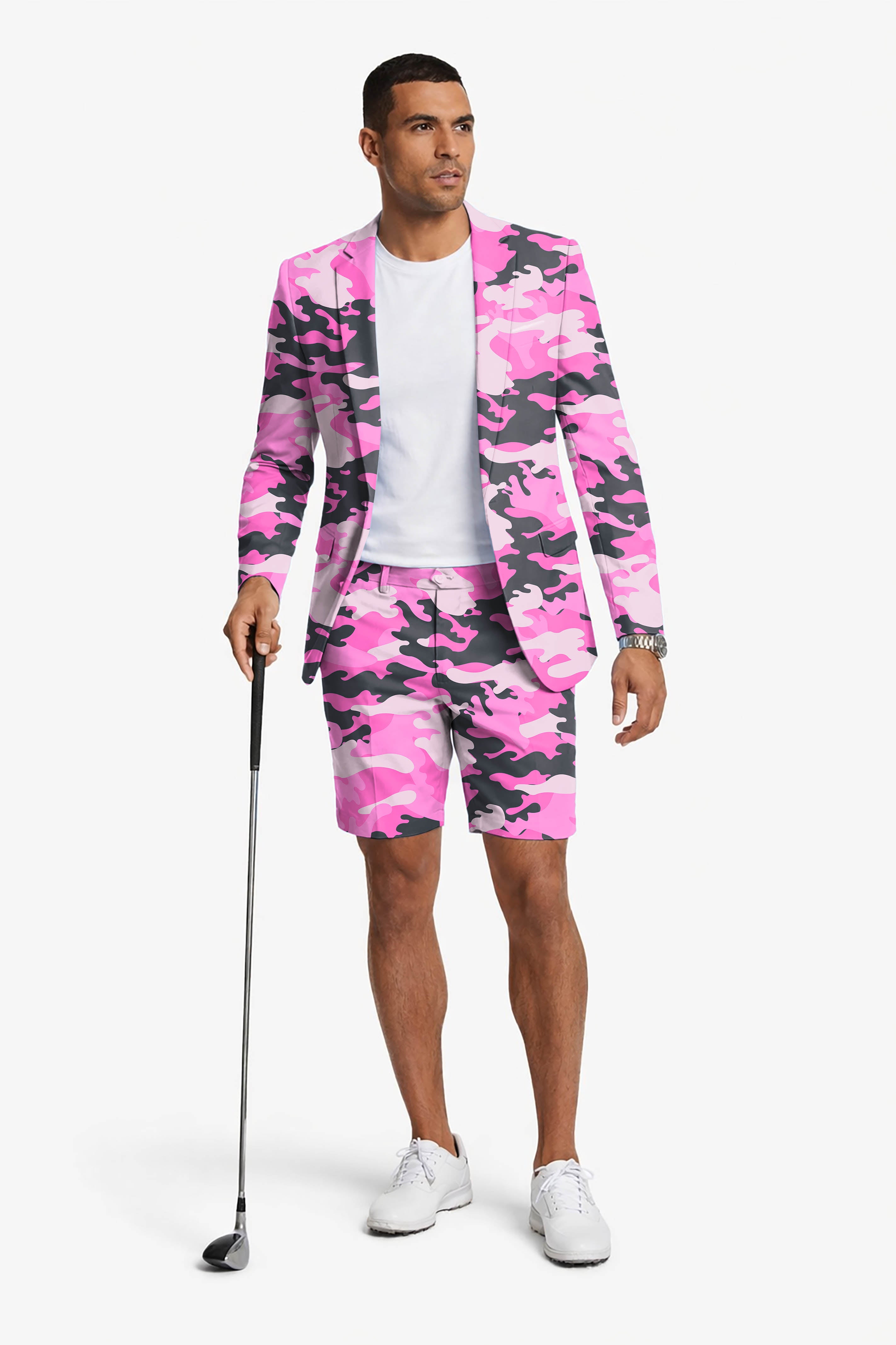 Pink Camo Men's Party Costumes-Theme Party 2pcs Suit set-Blazer Shorts