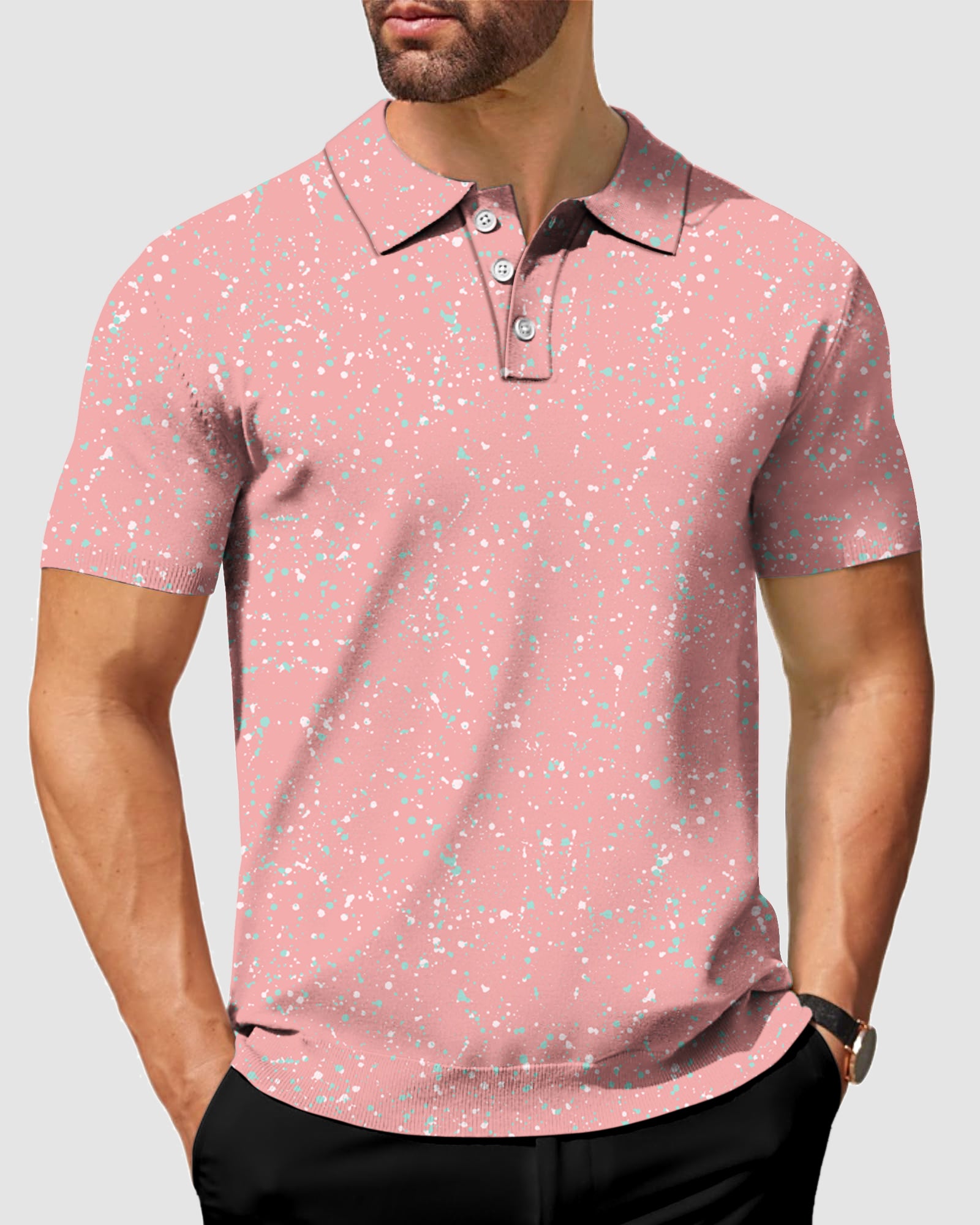 Pink paint dots Men's golf polo