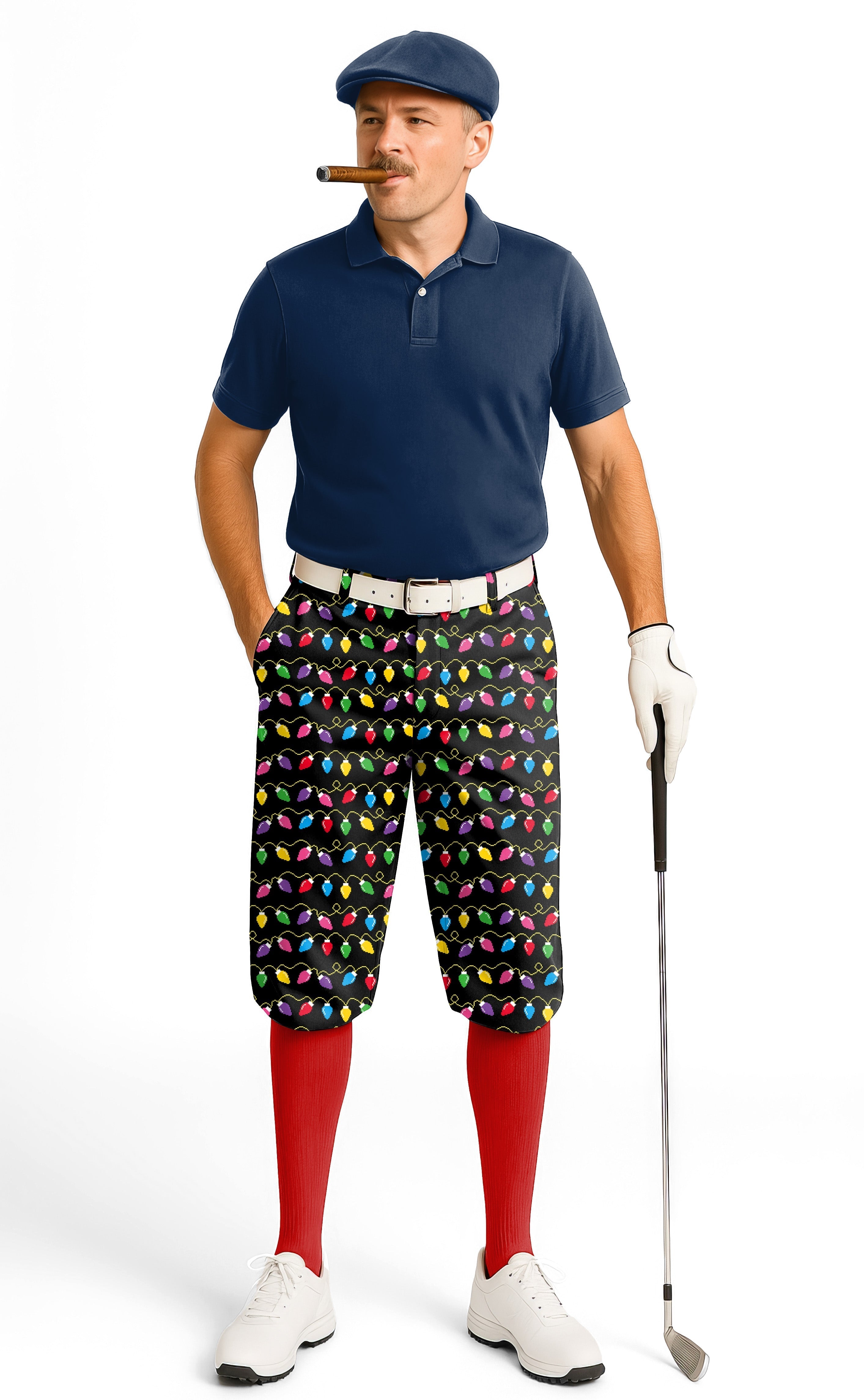 Christmas Lights Men's Golf knickers with colorful bulb pattern, snug ankle cuffs, and breathable performance fabric for comfortable play