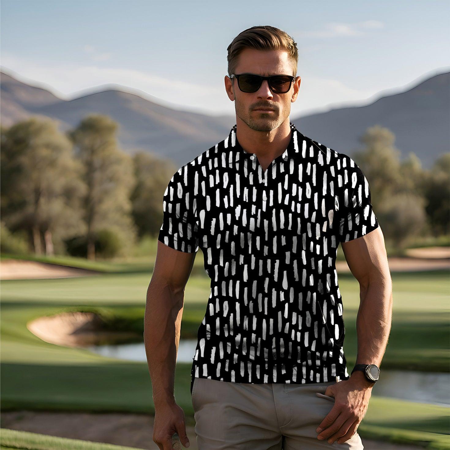 Men's golf polo Black and white space