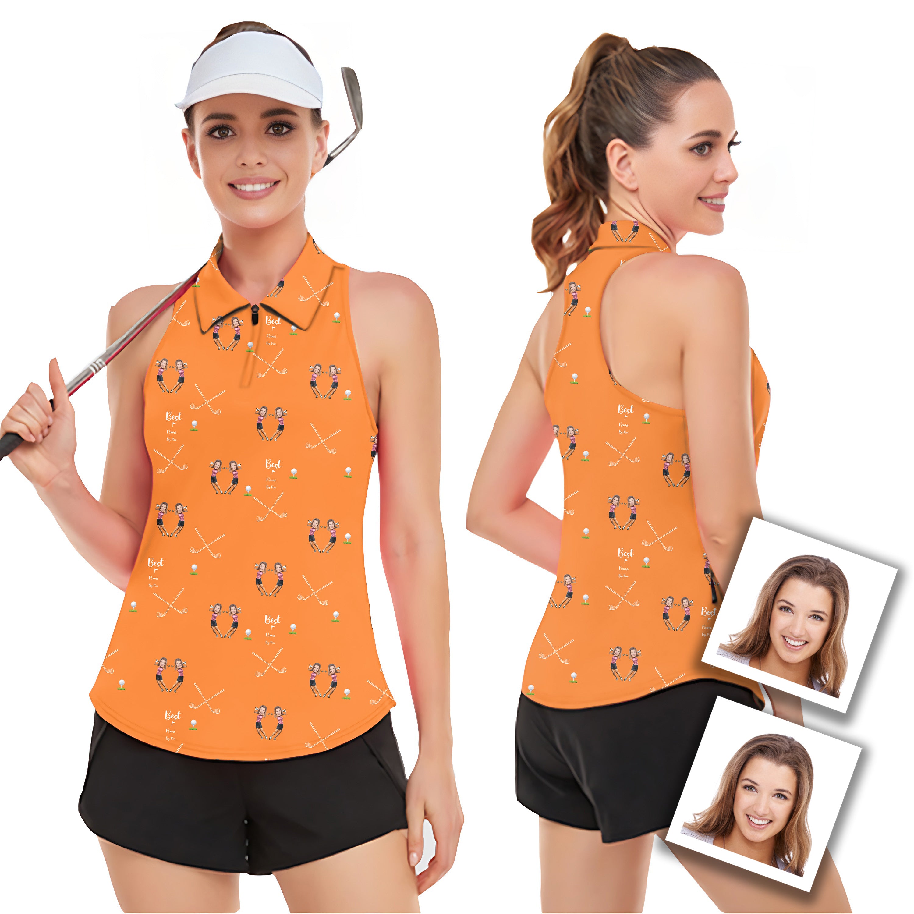 Custom Sister Photo Face & Name Women’s Sleeveless Golf Tank Top Shirt Polo
