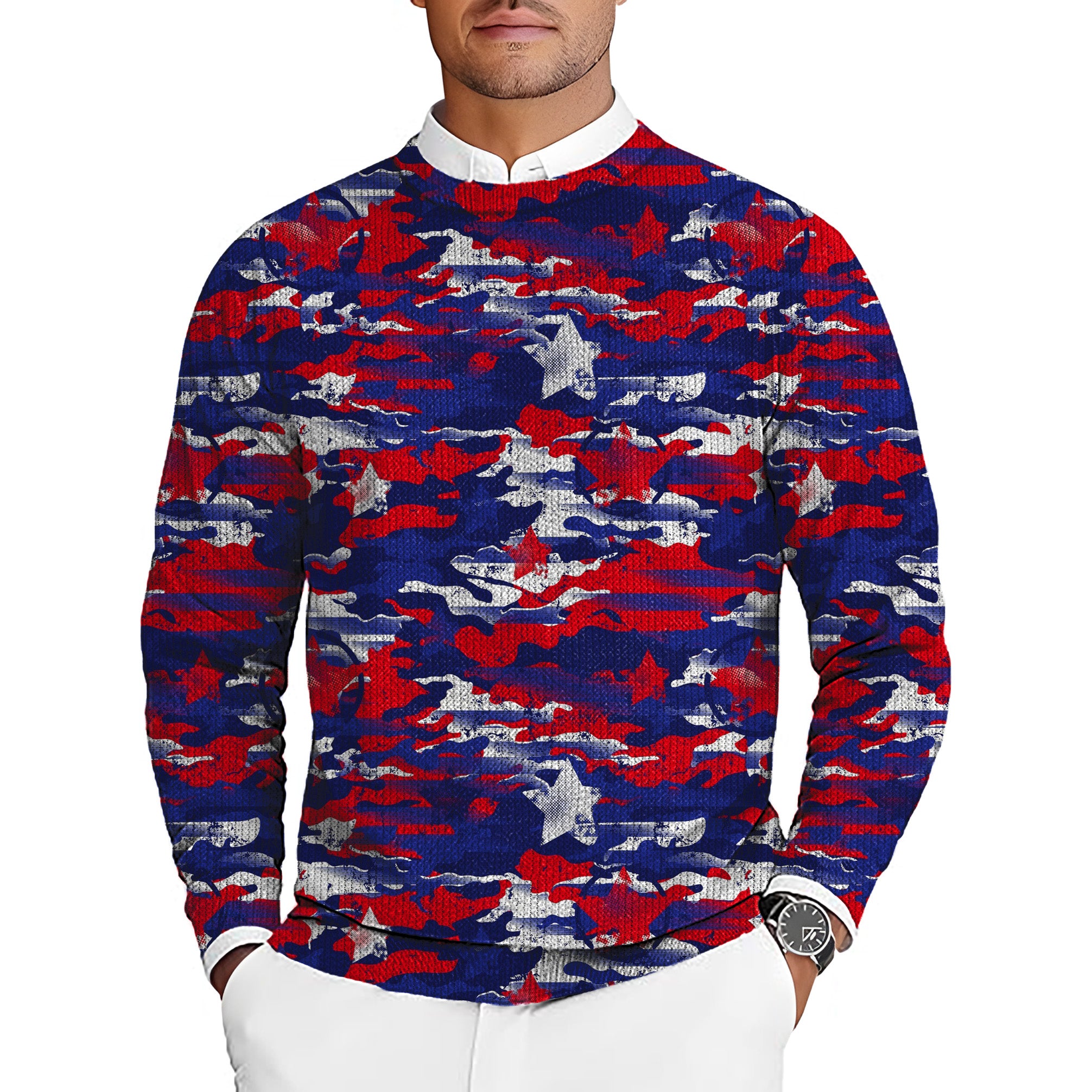 USA camo Men's Golf Crewneck Pullover Sweaters Ugly Sweater