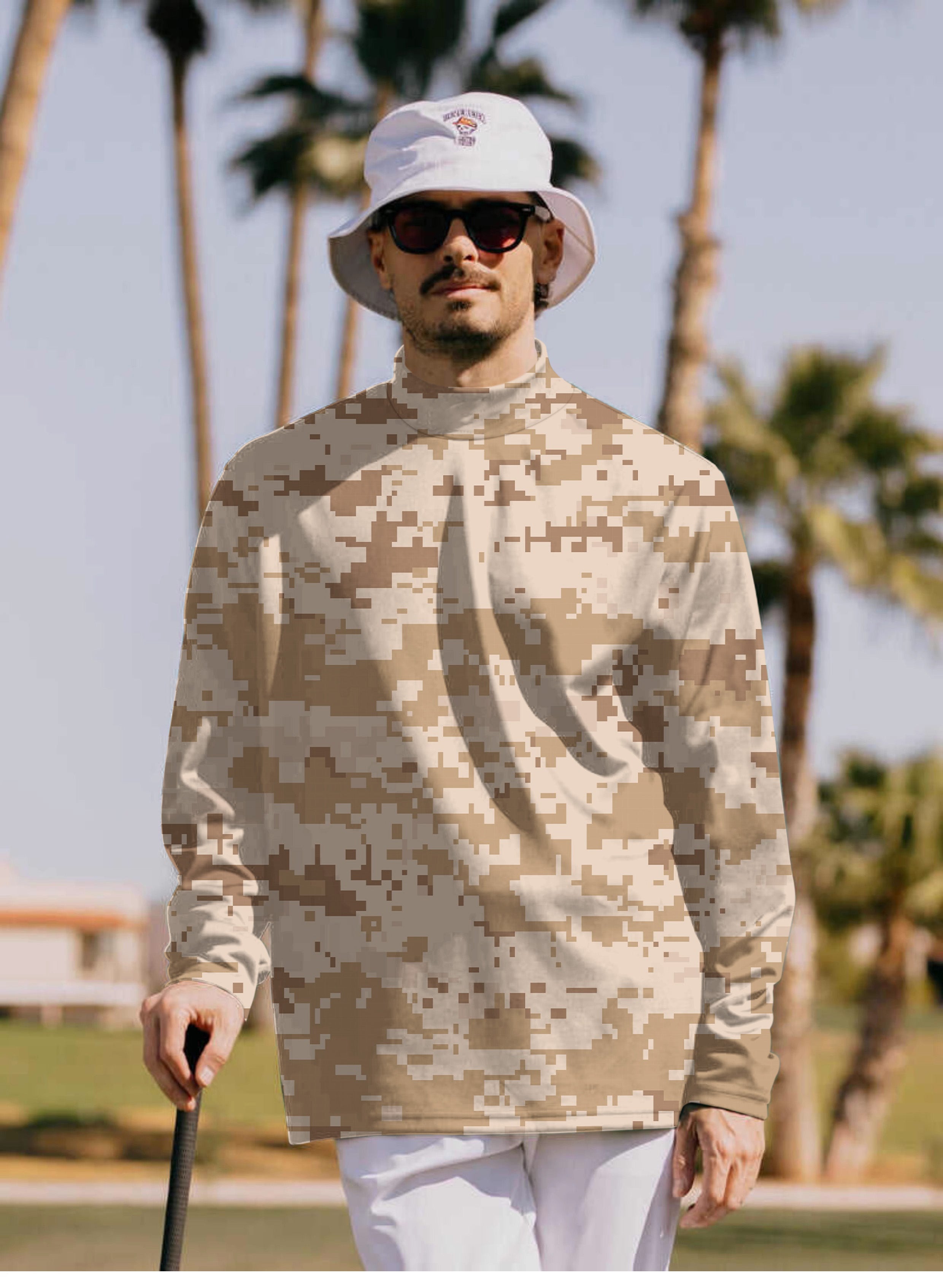 Men's Desert Camo Pullover High neck Long/Short sleeve T-Shirt