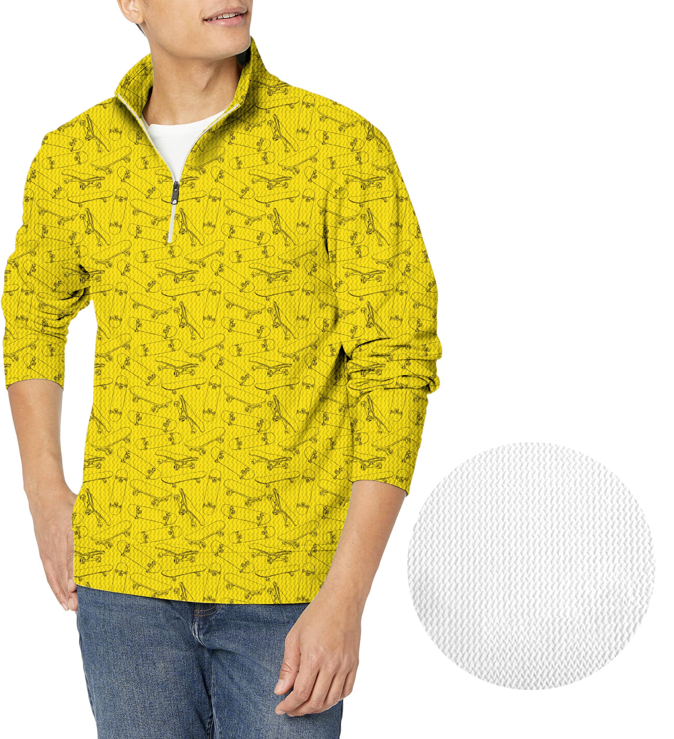 Yellow Skateboard Men's Golf Waffle Zipper Pullover