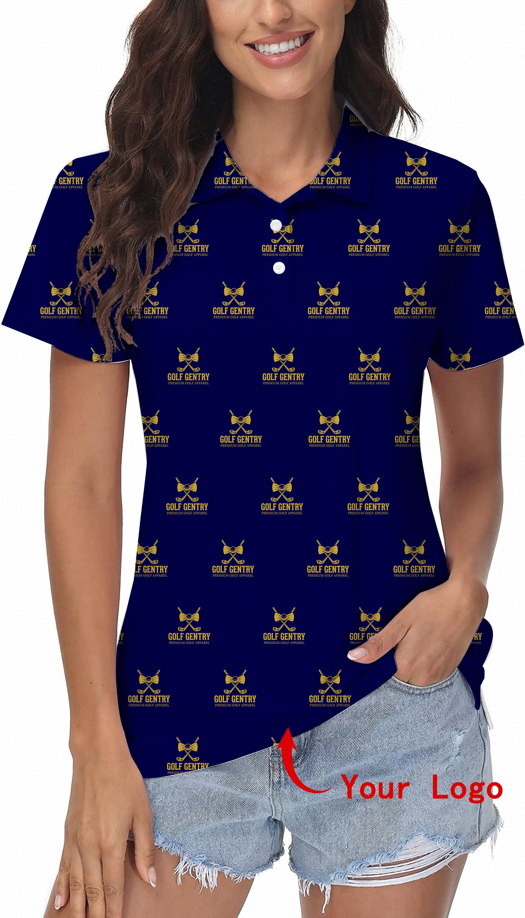 Custom Company Sport Team Logo Face  Women's Golf Polo