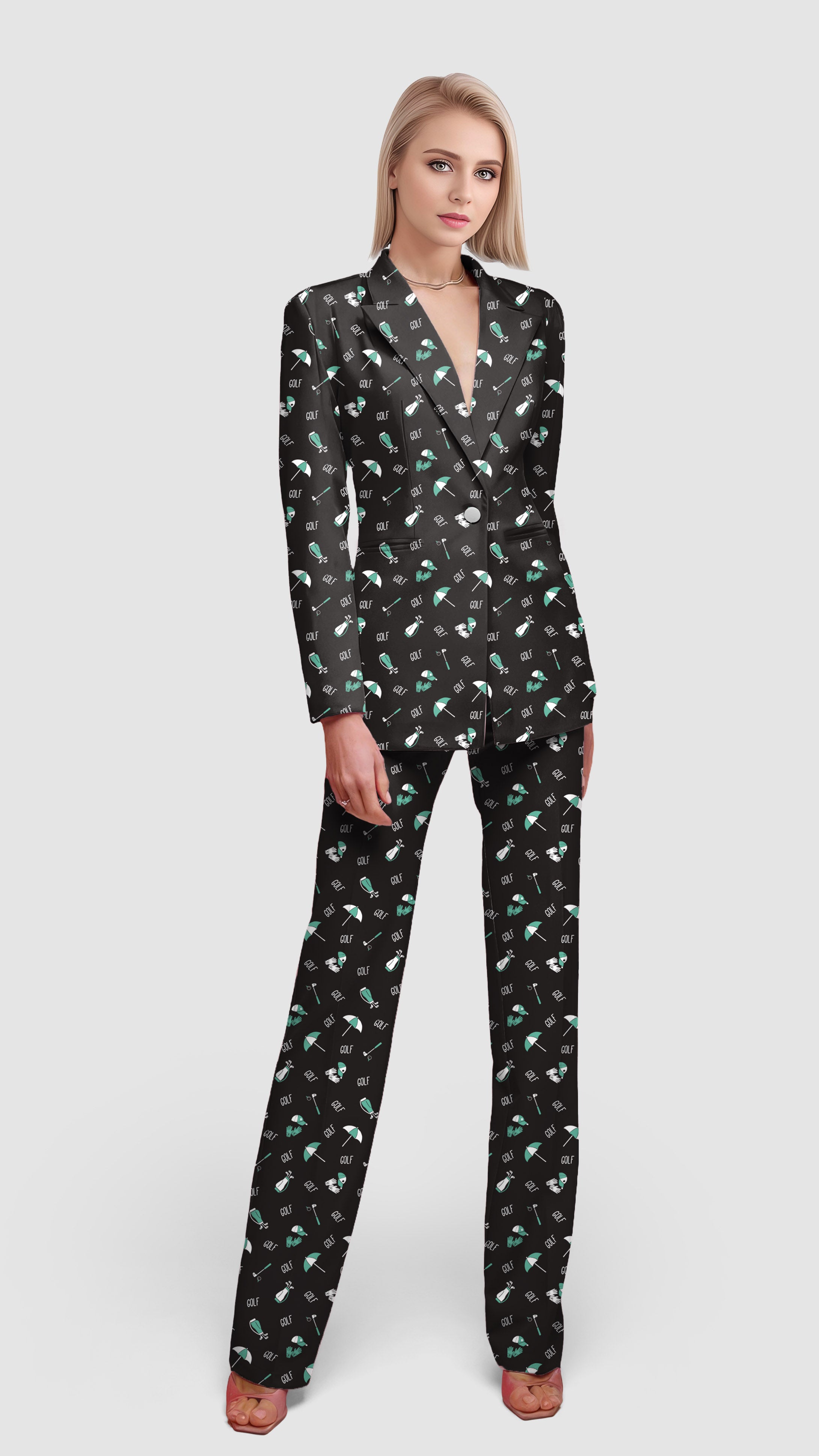 Night Vision Golf Equipment-Women's Blazer Casual Work Office Blazer Suit set