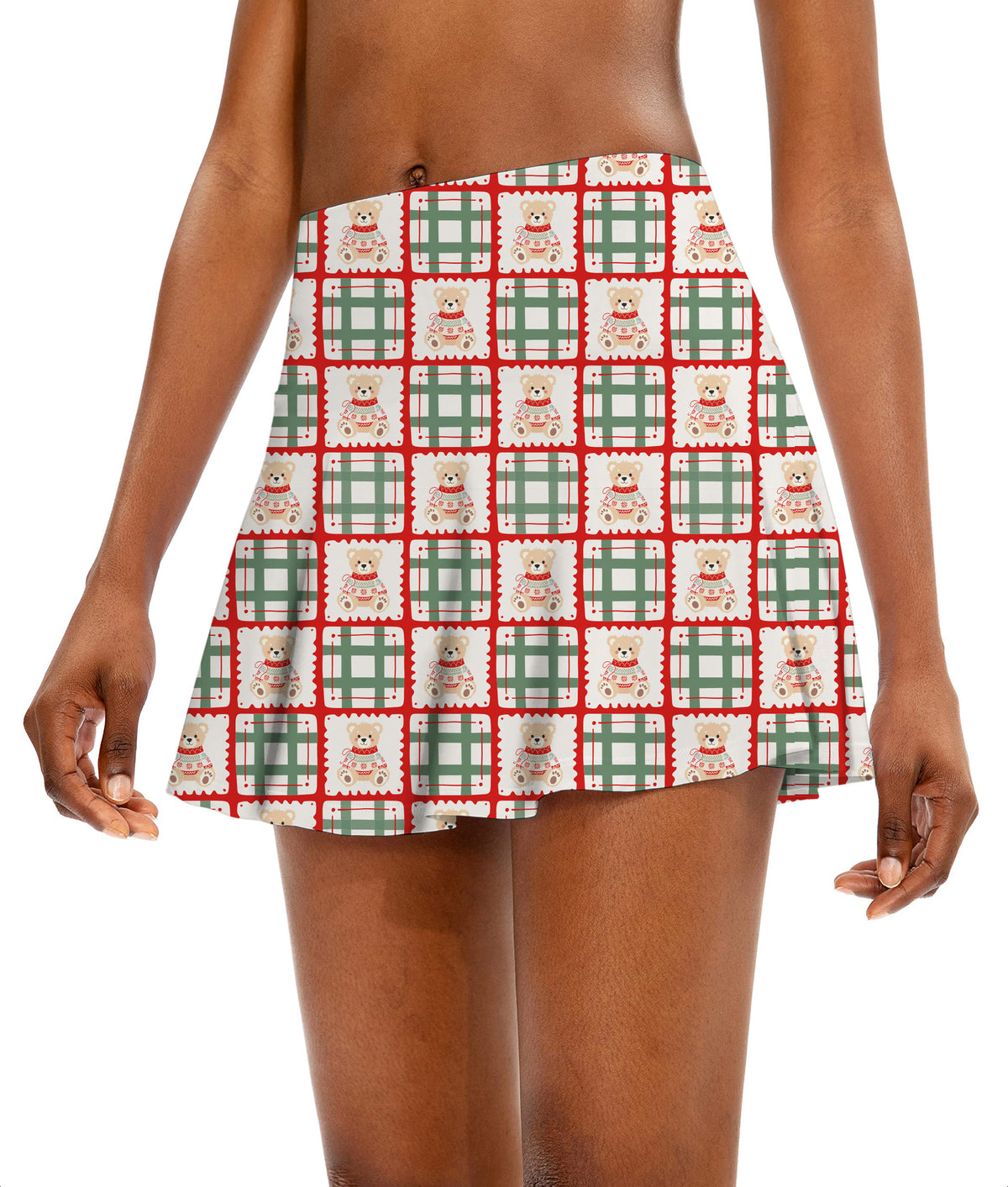 Cute Christmas Teddy Bear Women's Athletic Golf Skorts Flared Skirts