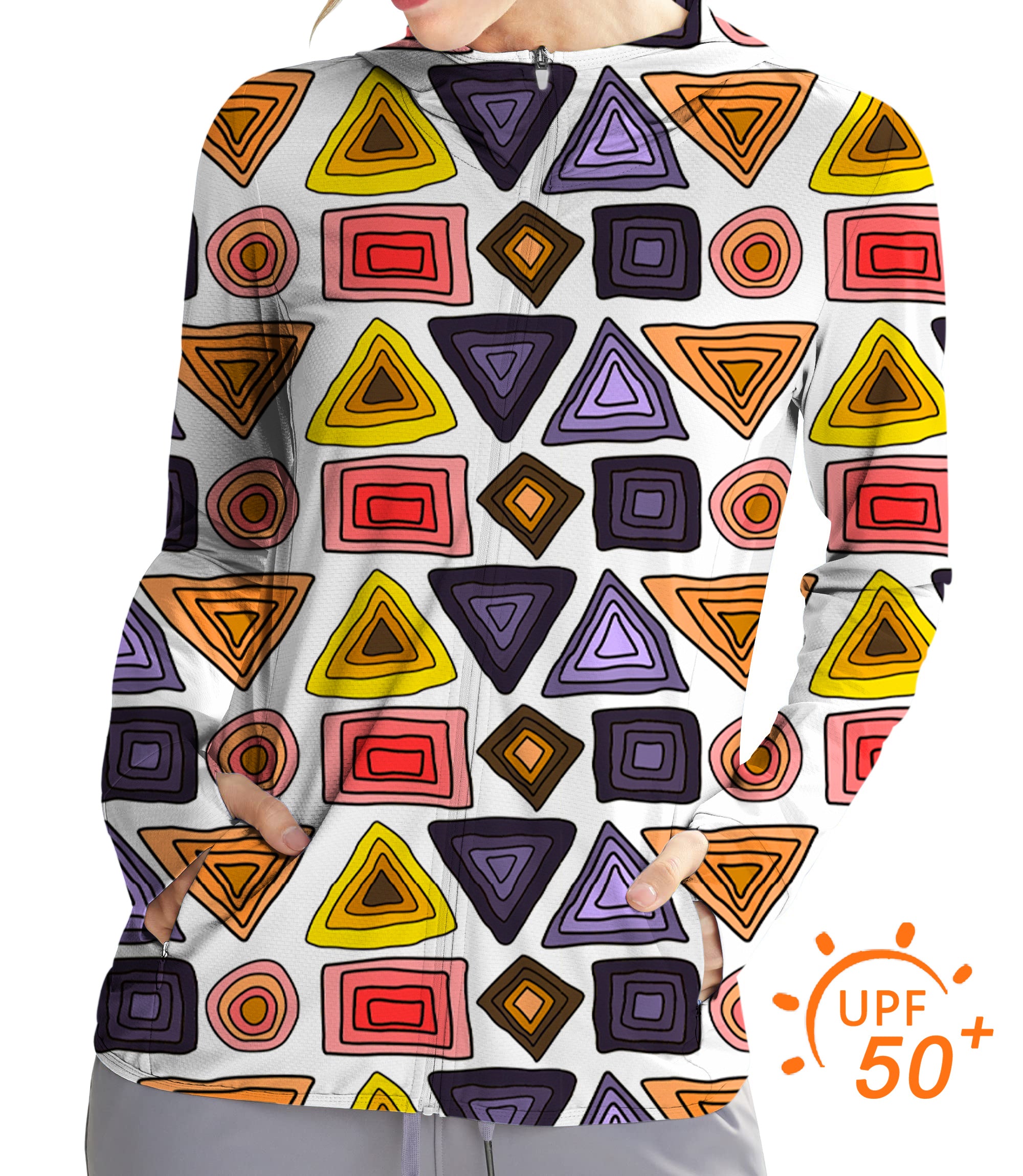 Women's Outdoor colorfull triangle tribal Golf Sun Protection Slim Fit zip hoodies