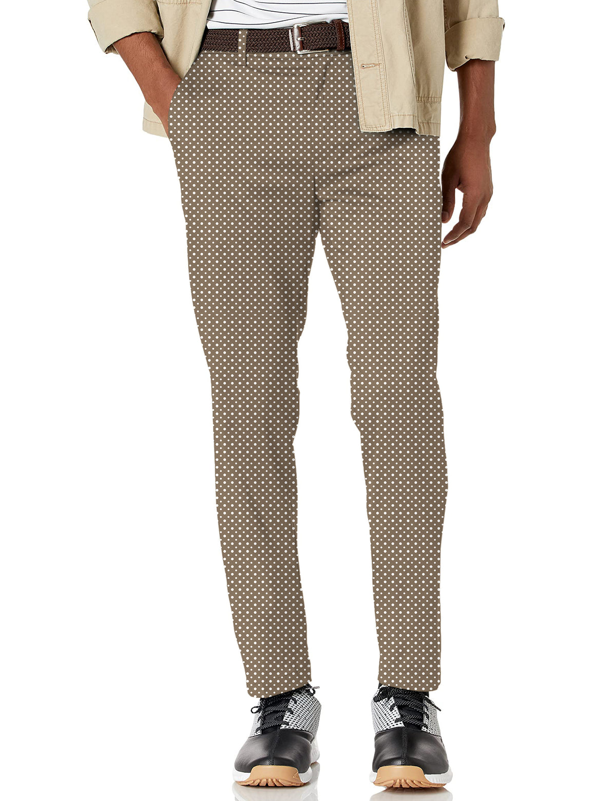 Men's white polka dot brown Stretch Golf Pants