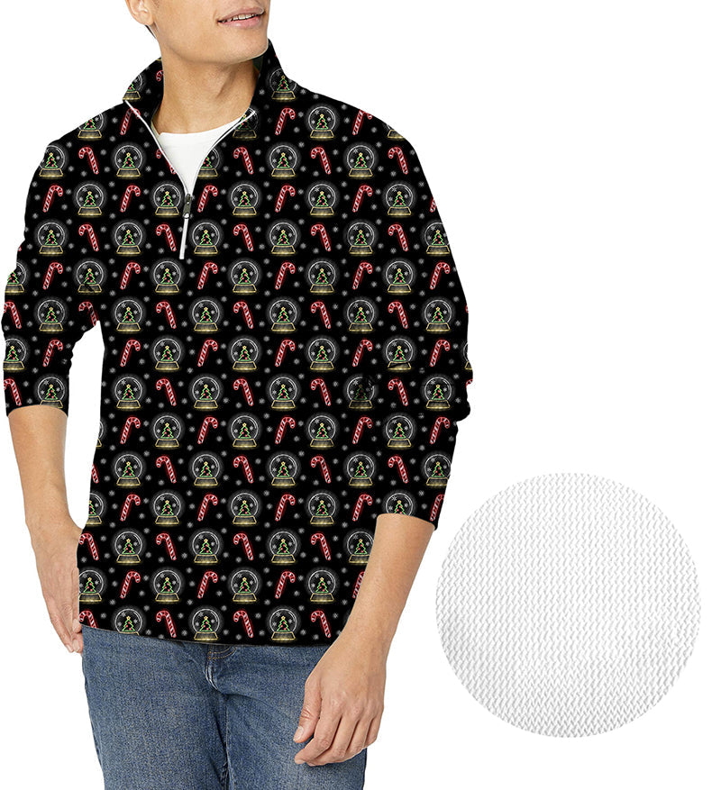 Men's golf waffle zipper pullover with Christmas decoration snowball and candy cane pattern
