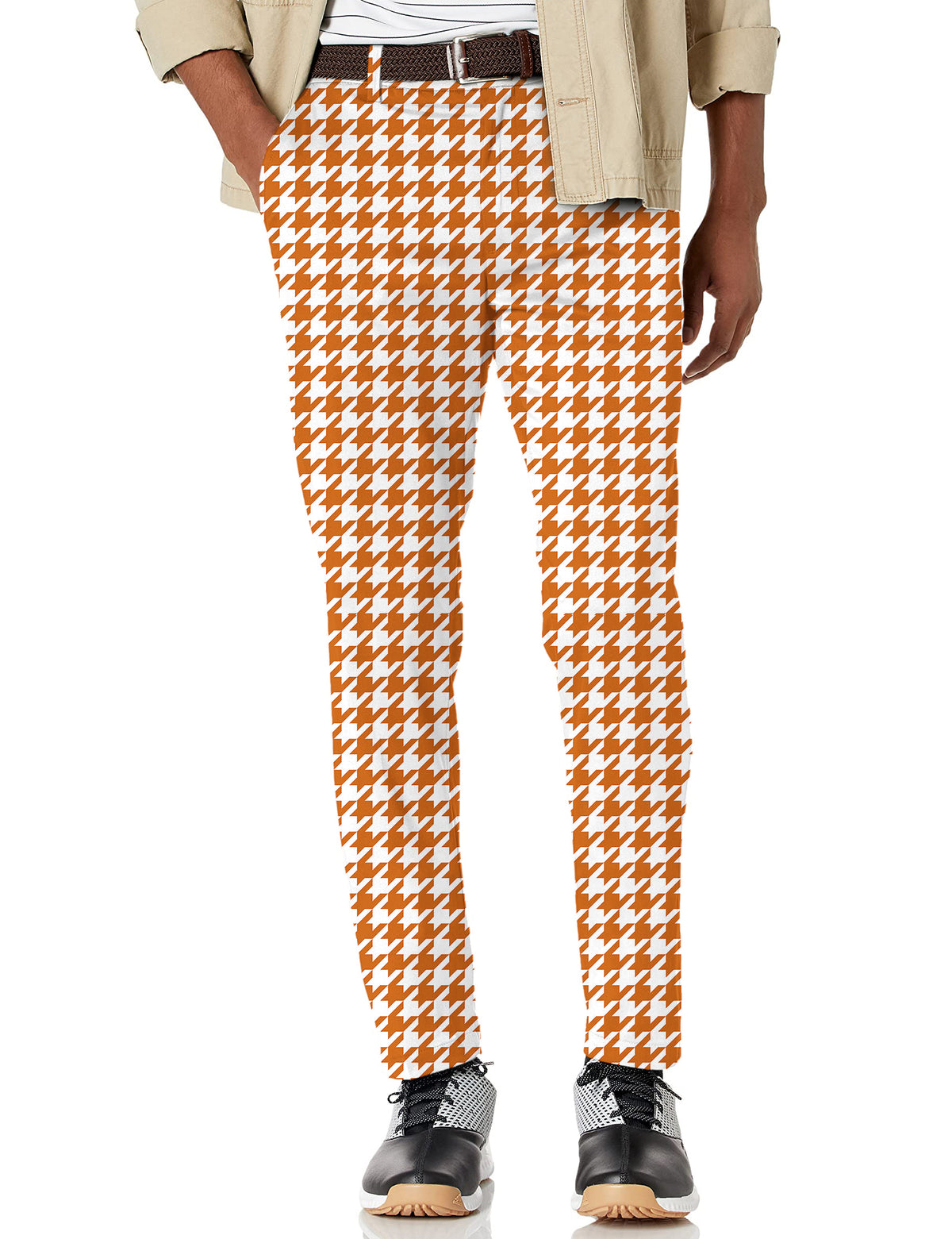 Men's Halloween yellow and white houndstooth Stretch Golf Pants