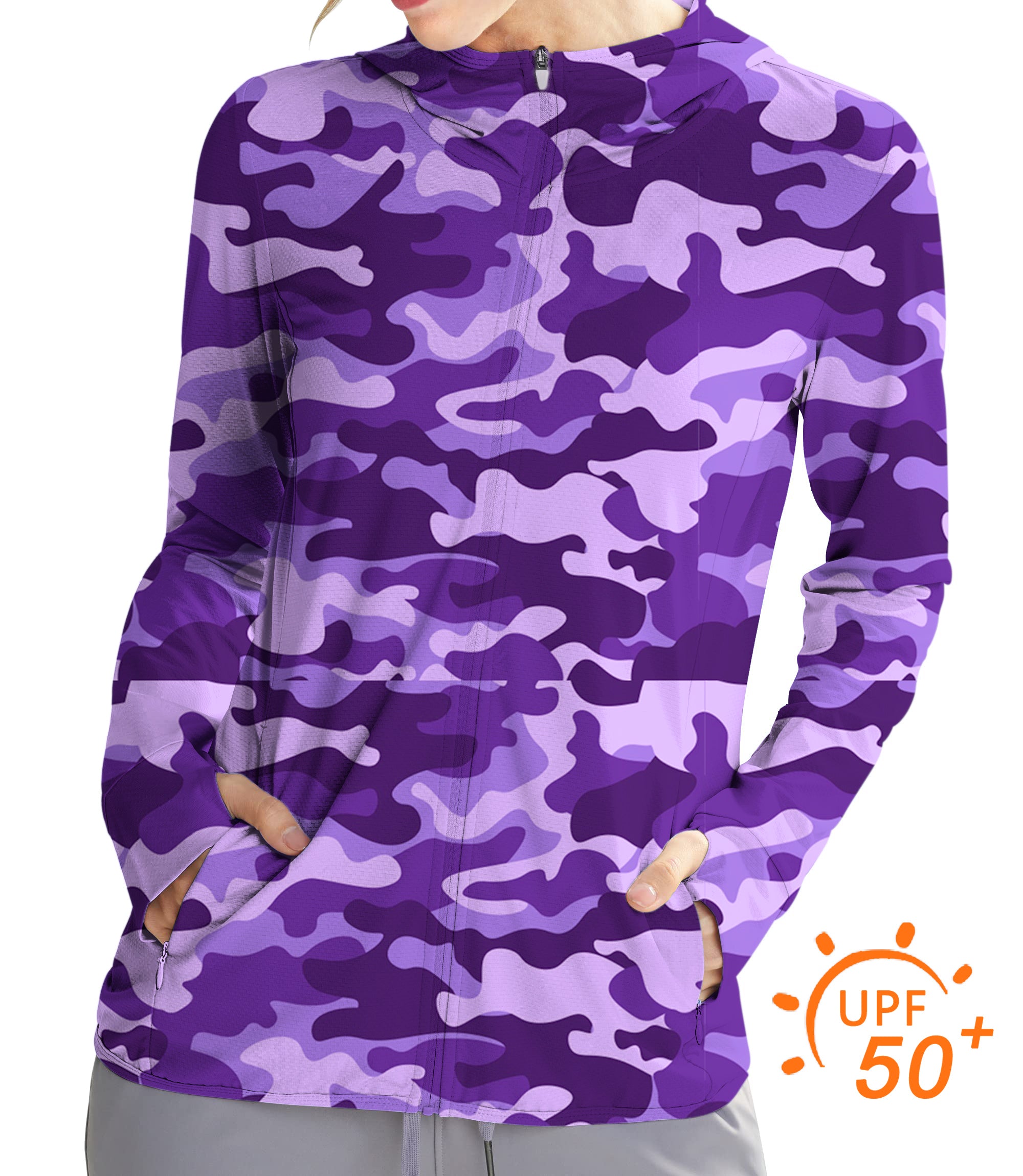 Women's Outdoor Purple Camo Golf Sun Protection Slim Fit zip hoodies