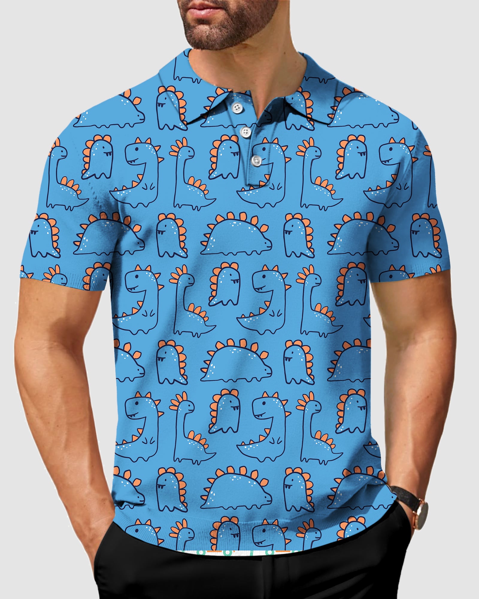 Men's golf polo Blue Dinosaurs