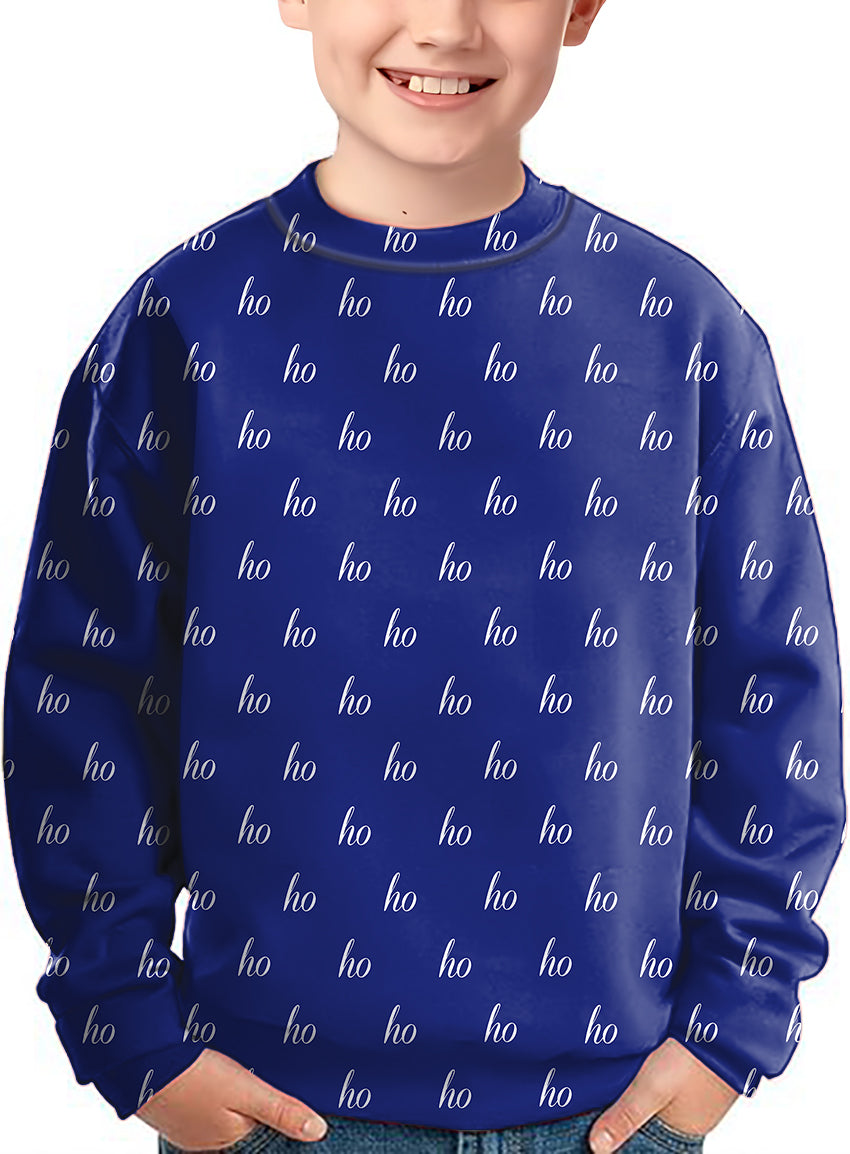 Blue Custom Name Christmas Crewneck Pullover Kids Ugly Sweater