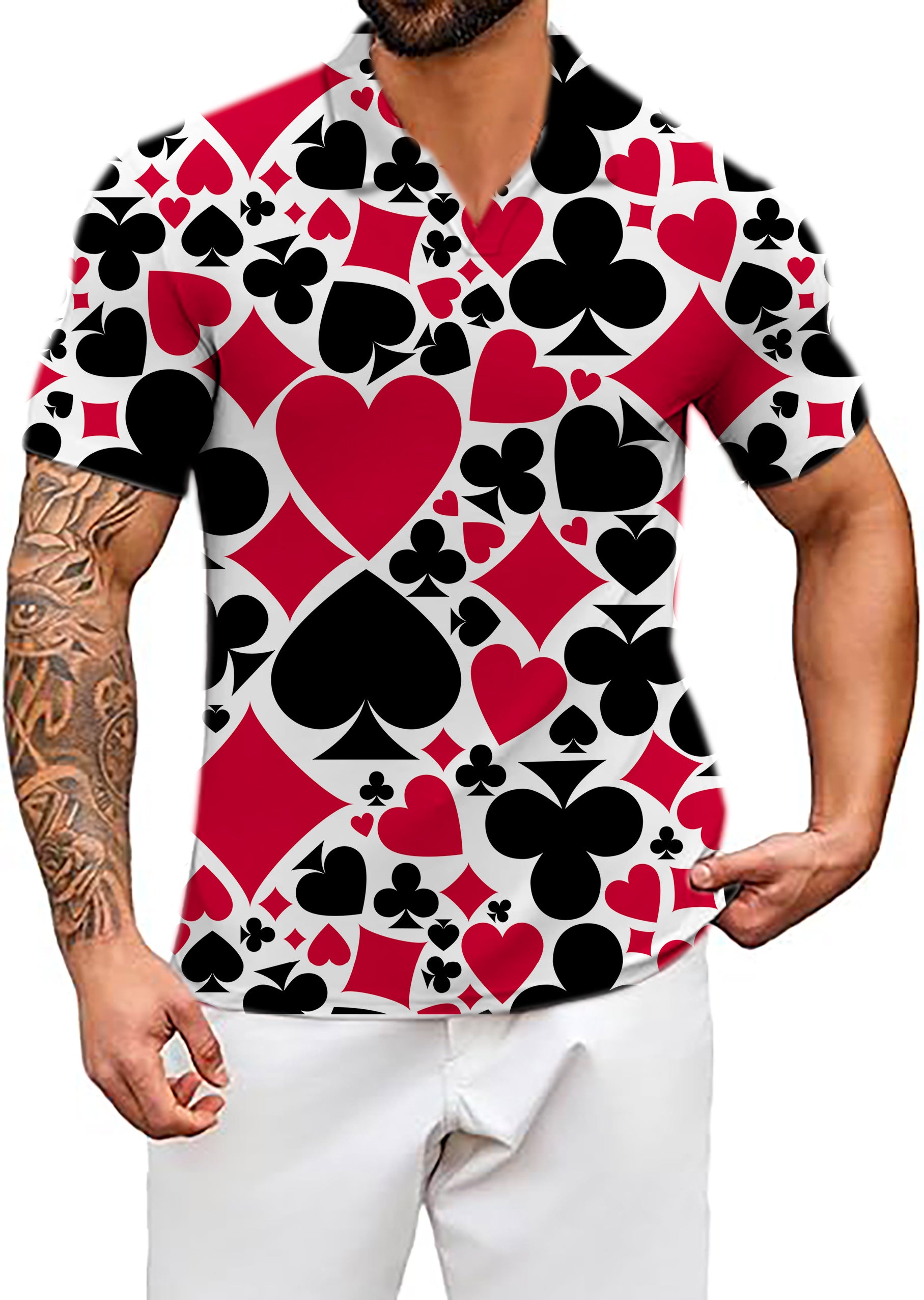 Men's Poker V Neck Golf Polo Shirts