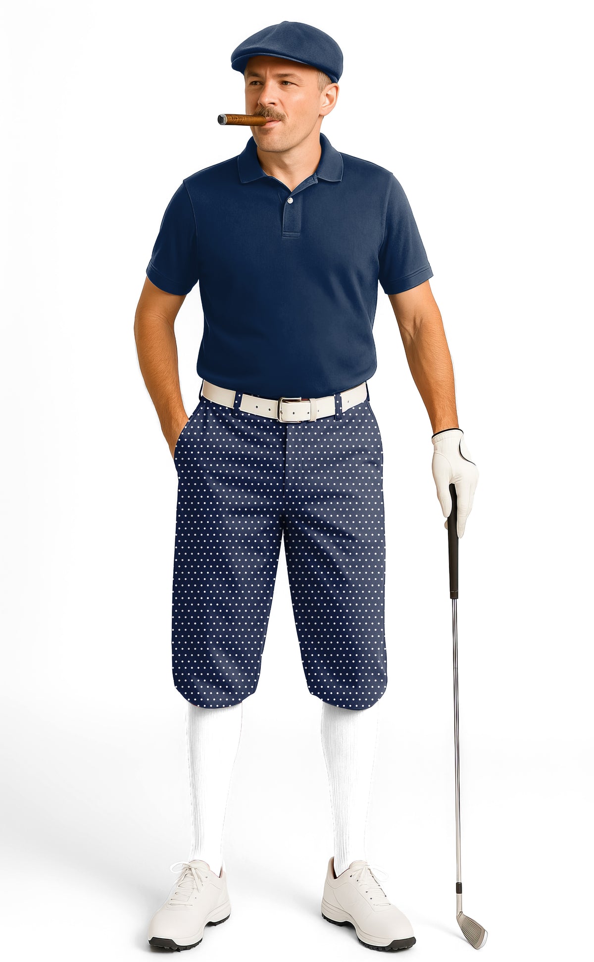 Navy blue with white polka dots Men's Golf Knickers Pants