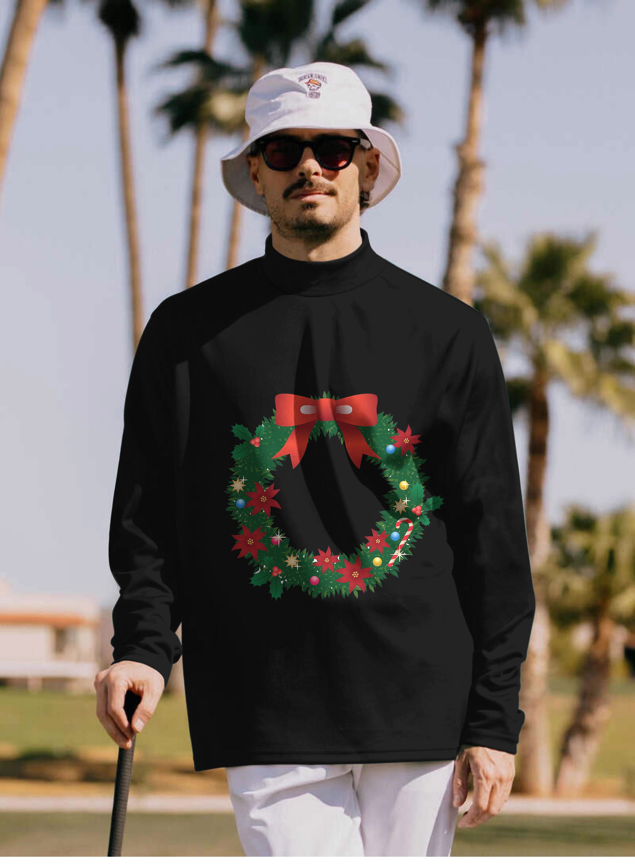 Men's Marry Christmas Pullover High neck Long/Short sleeve T-Shirt