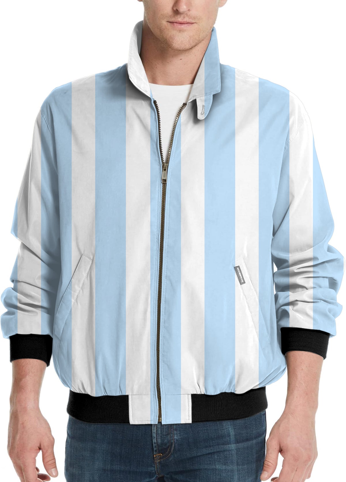 Blue and white vertical stripes Men's Golf Windbreaker Light Jacket