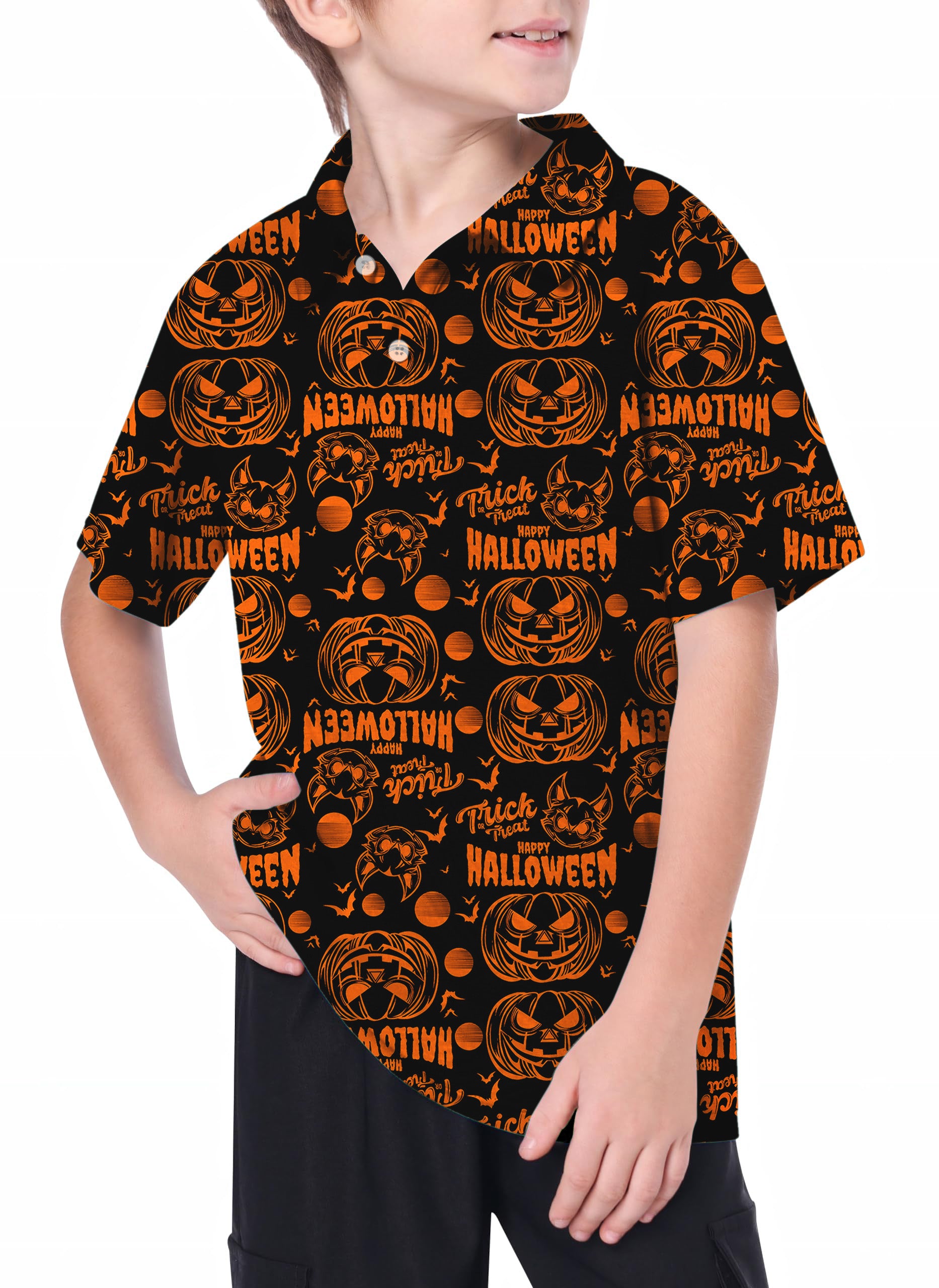 Youth Happy Halloween Pumpkin Golf Polo