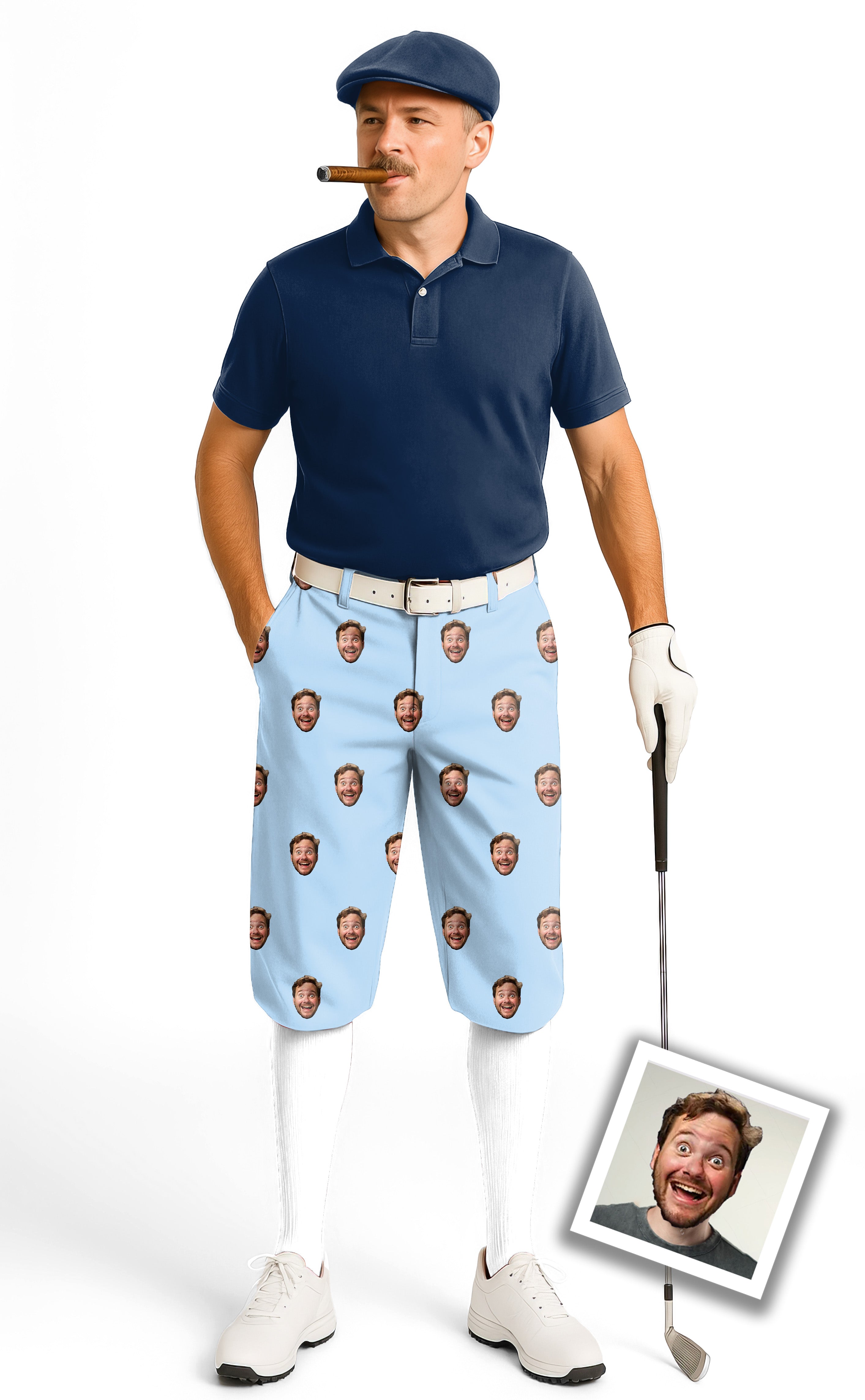 Custom Photo Funny Face Men's Golf Knickers Pants