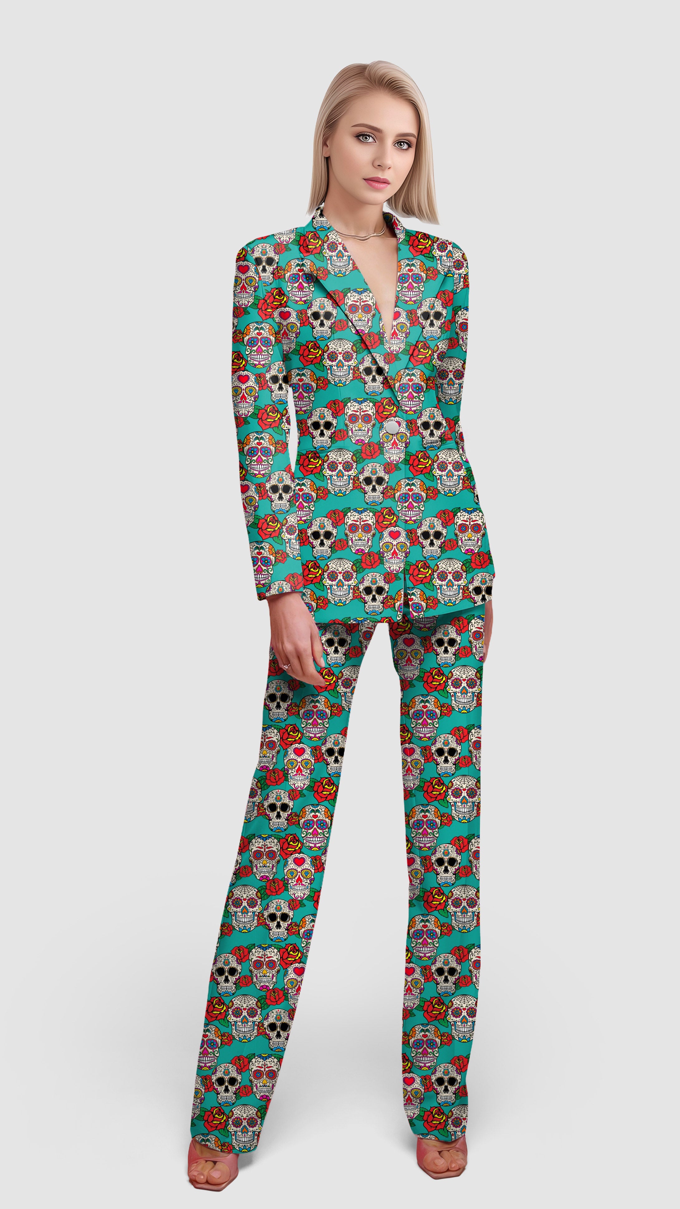 Skull and Rose-Women's Blazer Casual Work Office Blazer Suit set