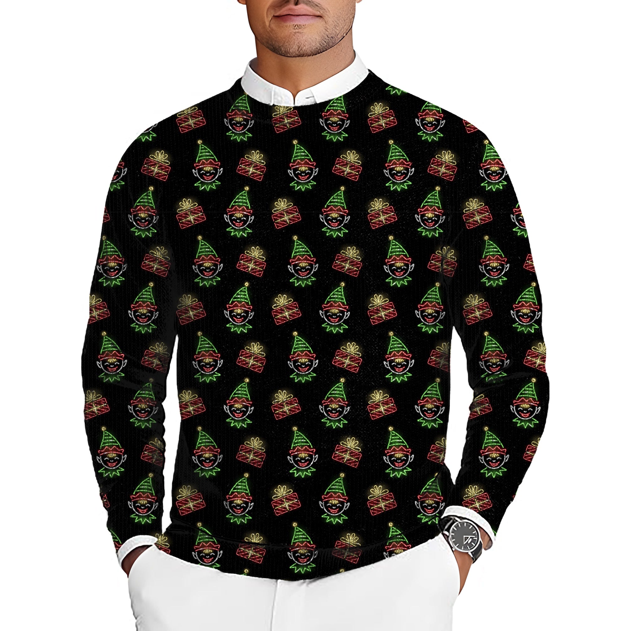 Neon Elves Men's Golf Crewneck Pullover Sweaters Ugly Sweater
