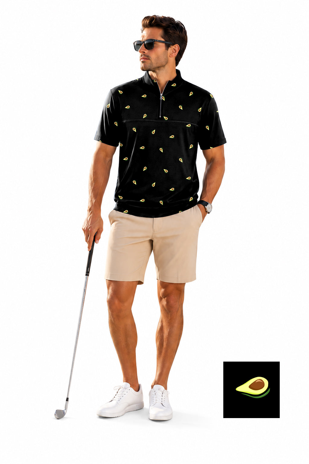 Men's Short Sleeve Quarter Zip Golf Pullover   Avocado  The Background Color Embroidery