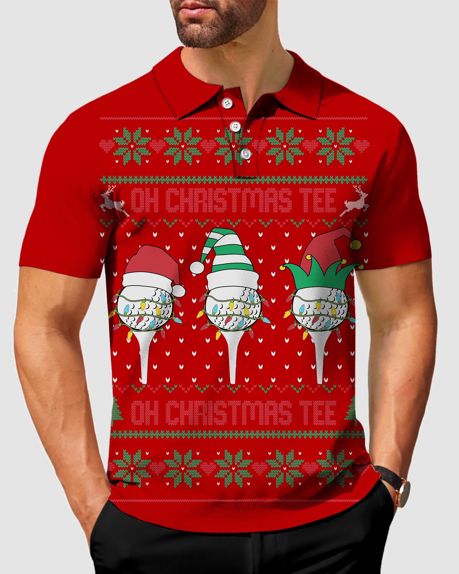 Men's Red-Christmas Custom face Polo