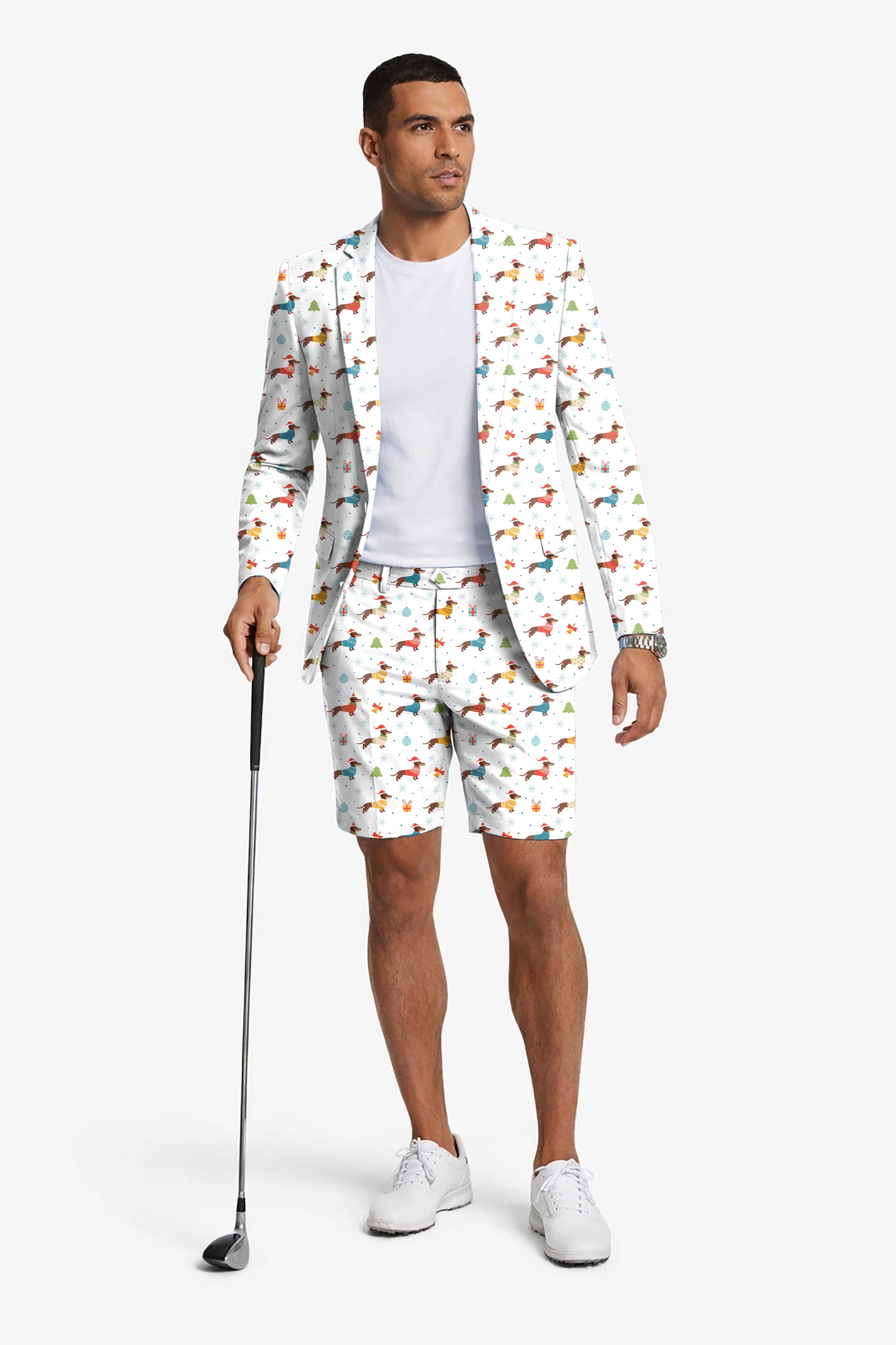 Christmas Dachshund colorful Men's Party Costumes-Theme Party 2pcs Suit set-Blazer Shorts