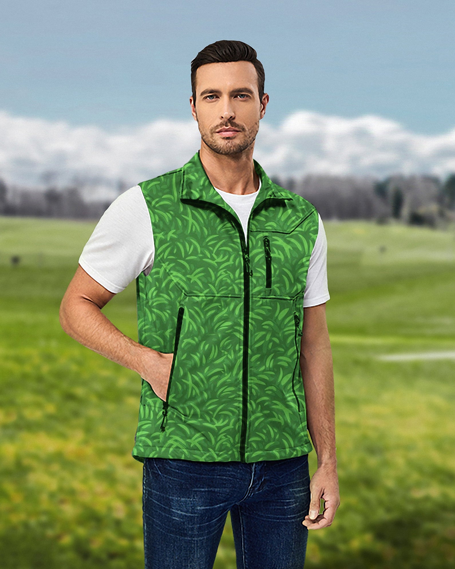 Men's On The Greens Lightweight Softshell Vest Sleeveless Jacket for Golf Windproof Waterproof