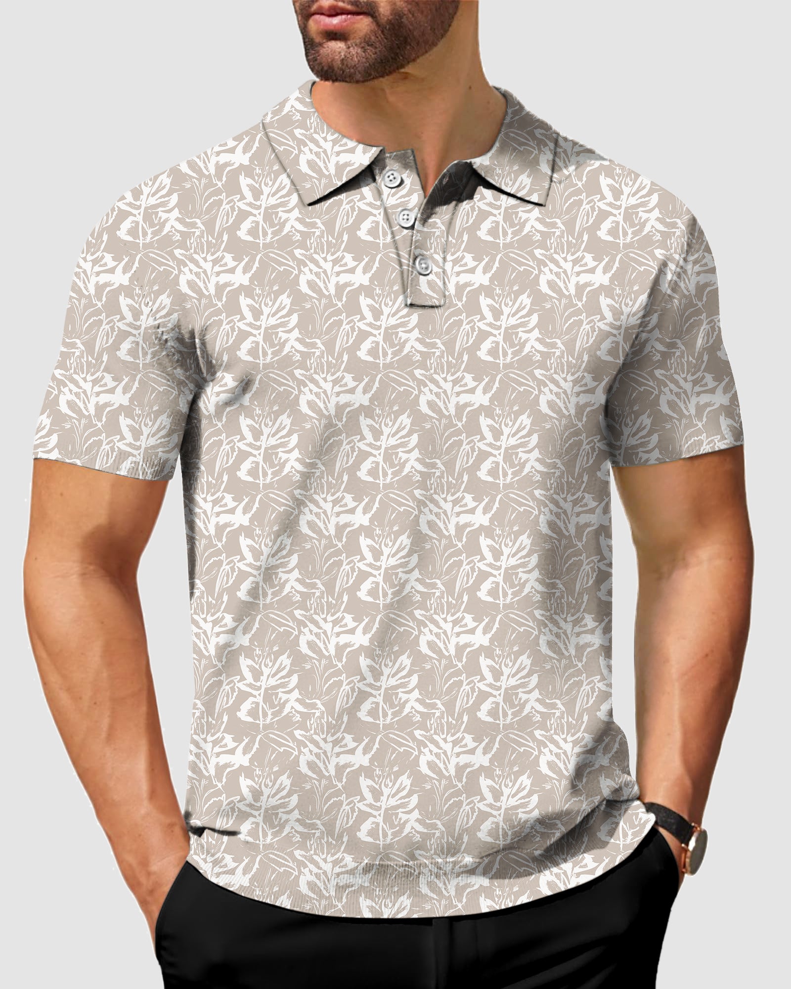 Men's Khaki flowers Polo