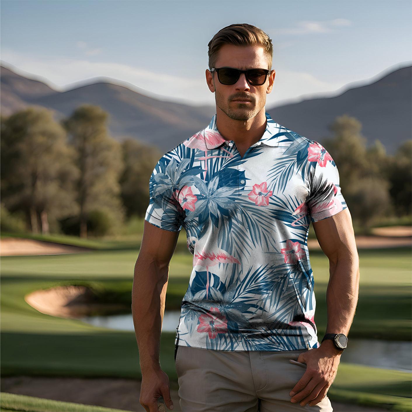 Blue leaf flamingo Mens Polo