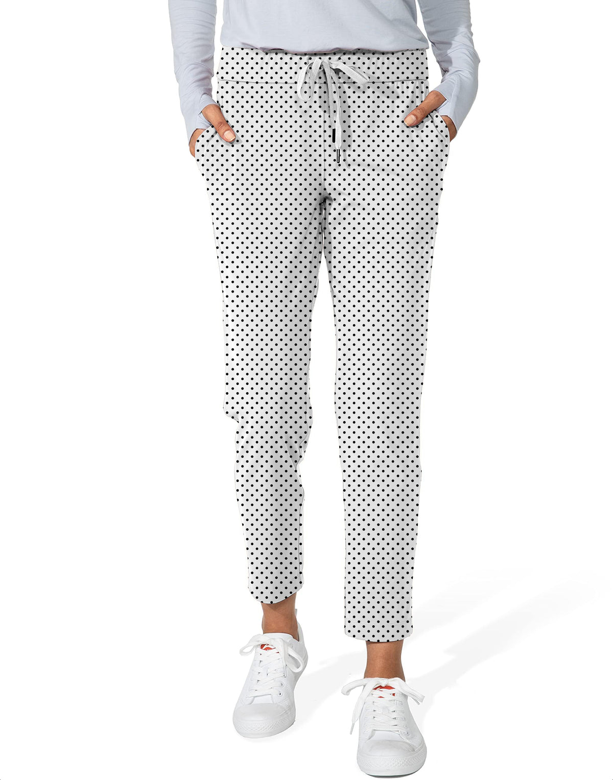 Black polka dots white background Women's 7/8 Stretch Ankle Golf Pants