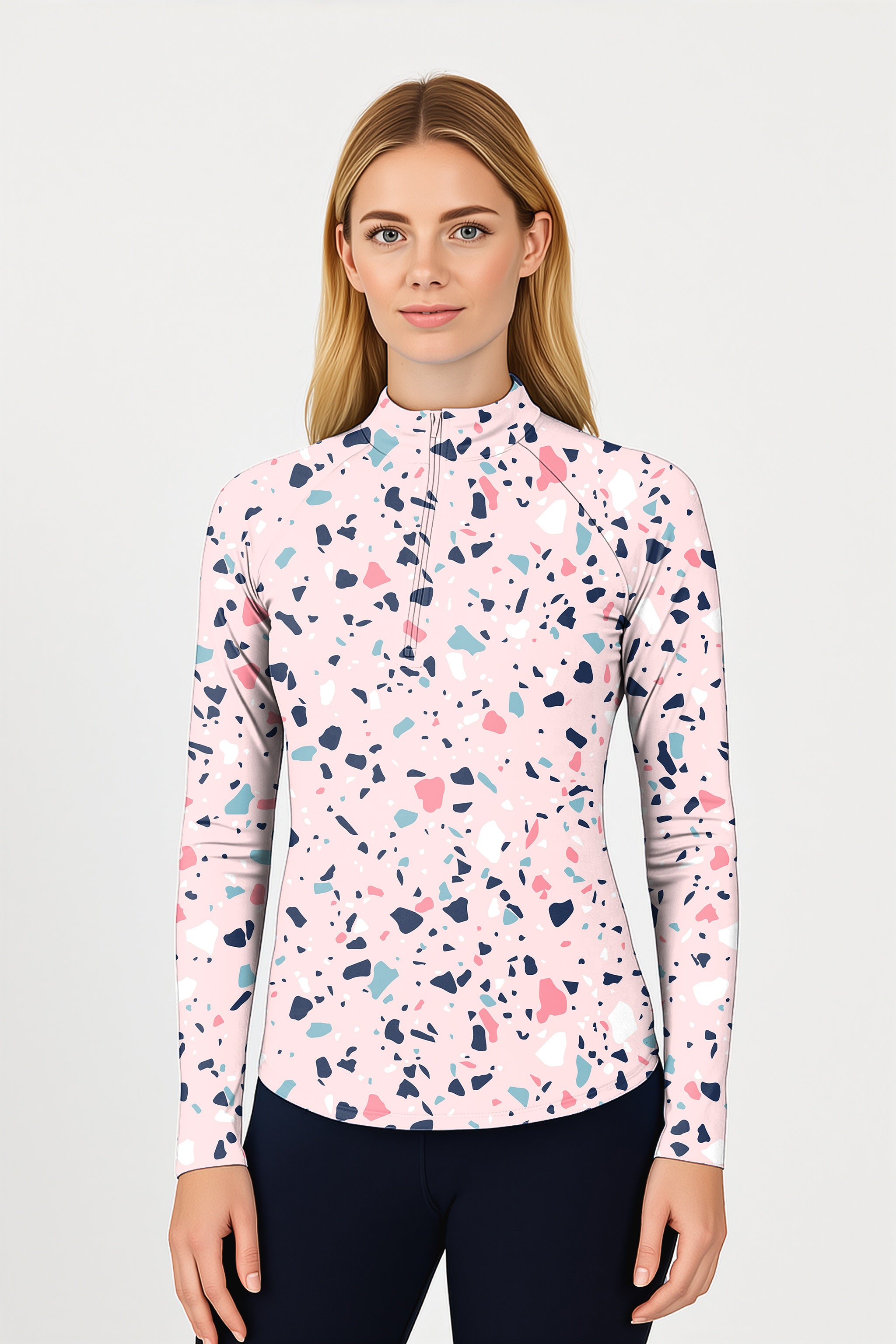 Pink Paint Splatter Women's Golf Active 3/4 Zip Top