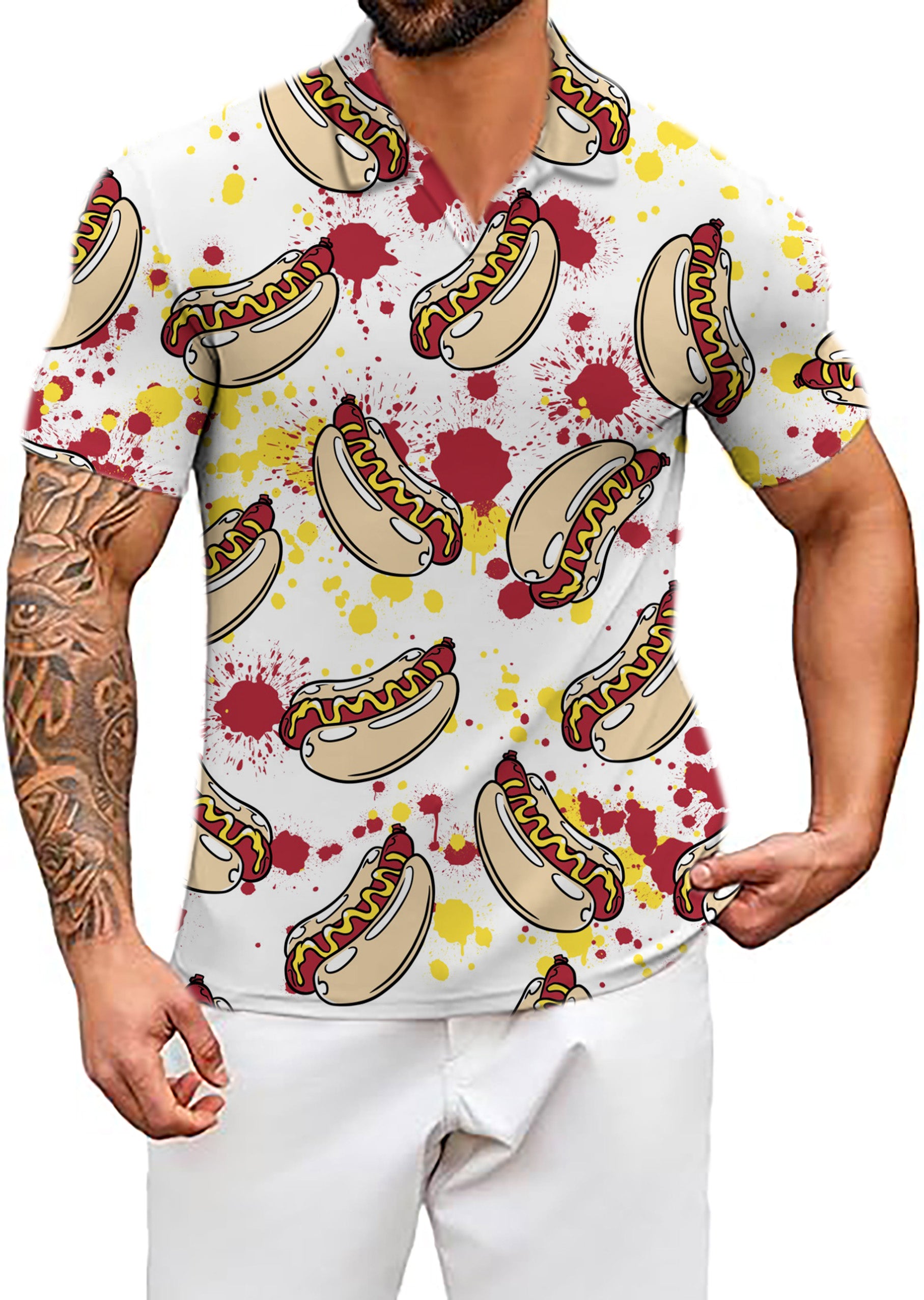 Men's Hot Dog V Neck Golf Polo Shirts