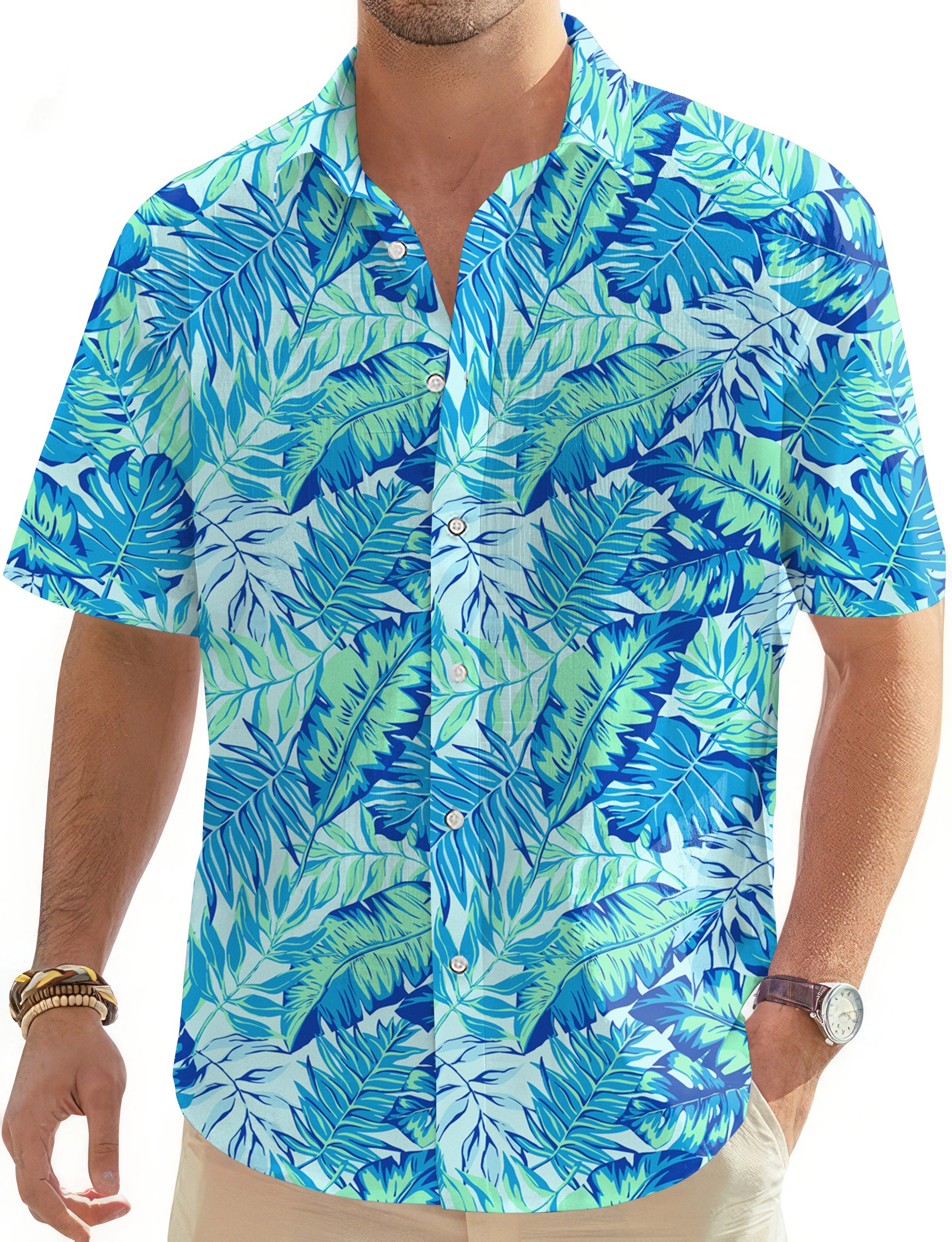 Palm leaves-Men's Golf Hawaiian Shirts Button Down Shirt
