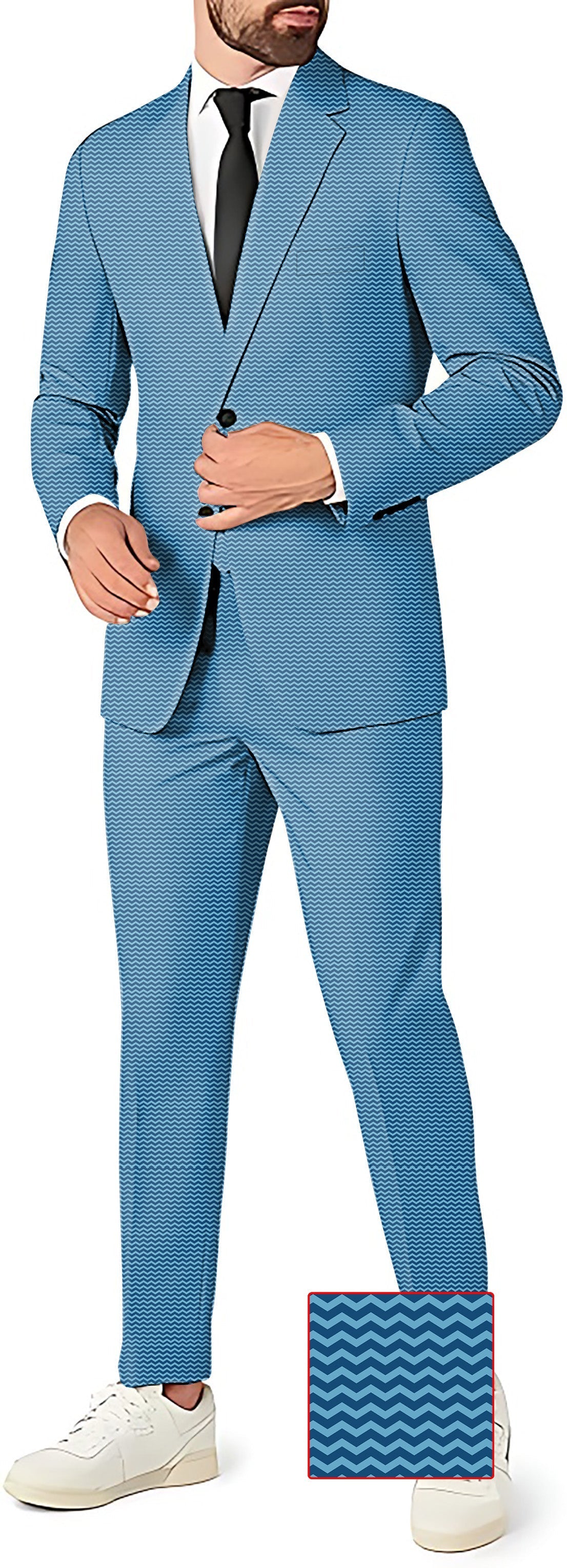 Blue Waves Men's Party Costumes 2-piece blue blazer and pants suit with wave pattern for theme parties