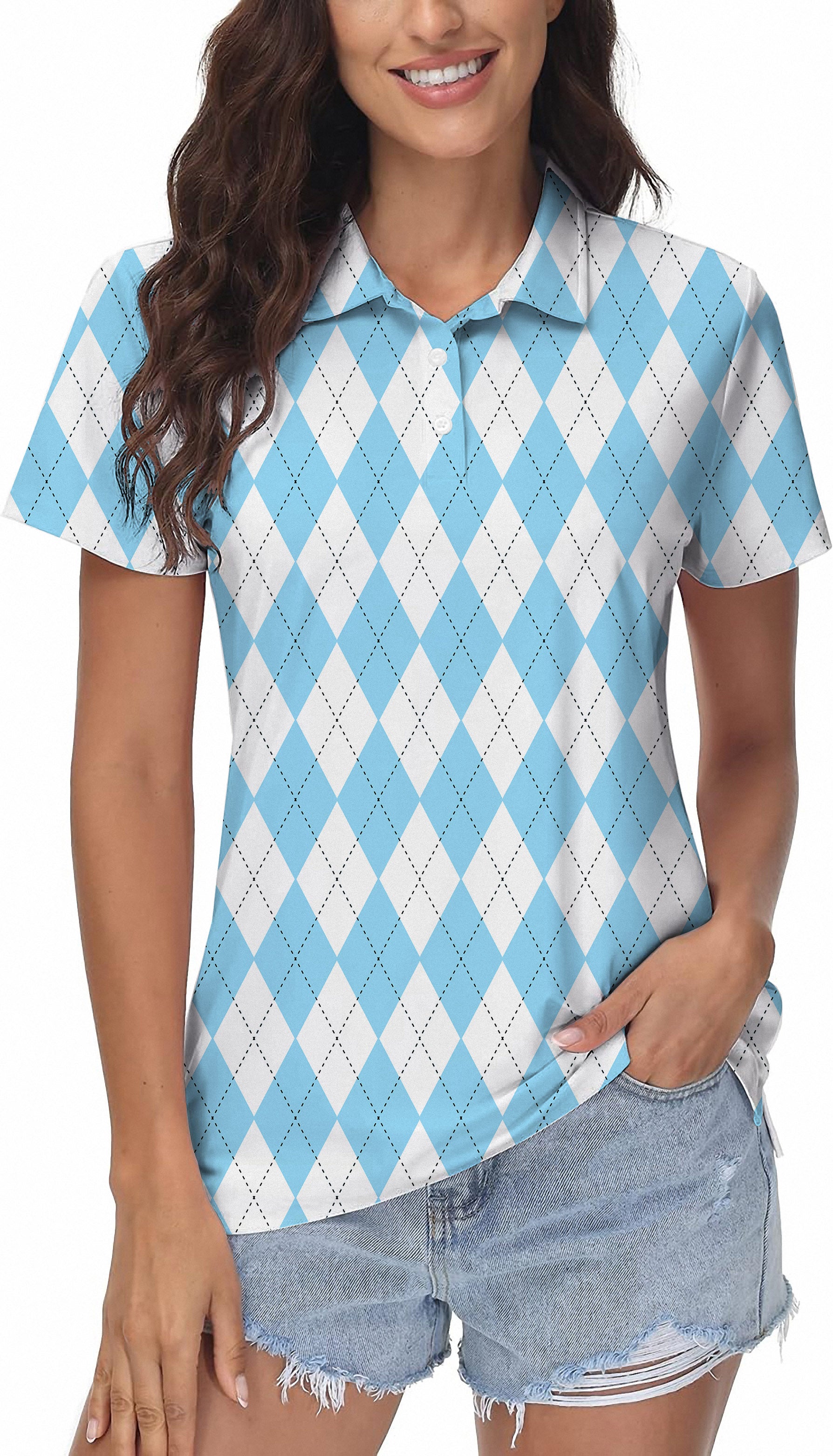 Women's Blue diamond grid Golf Polo