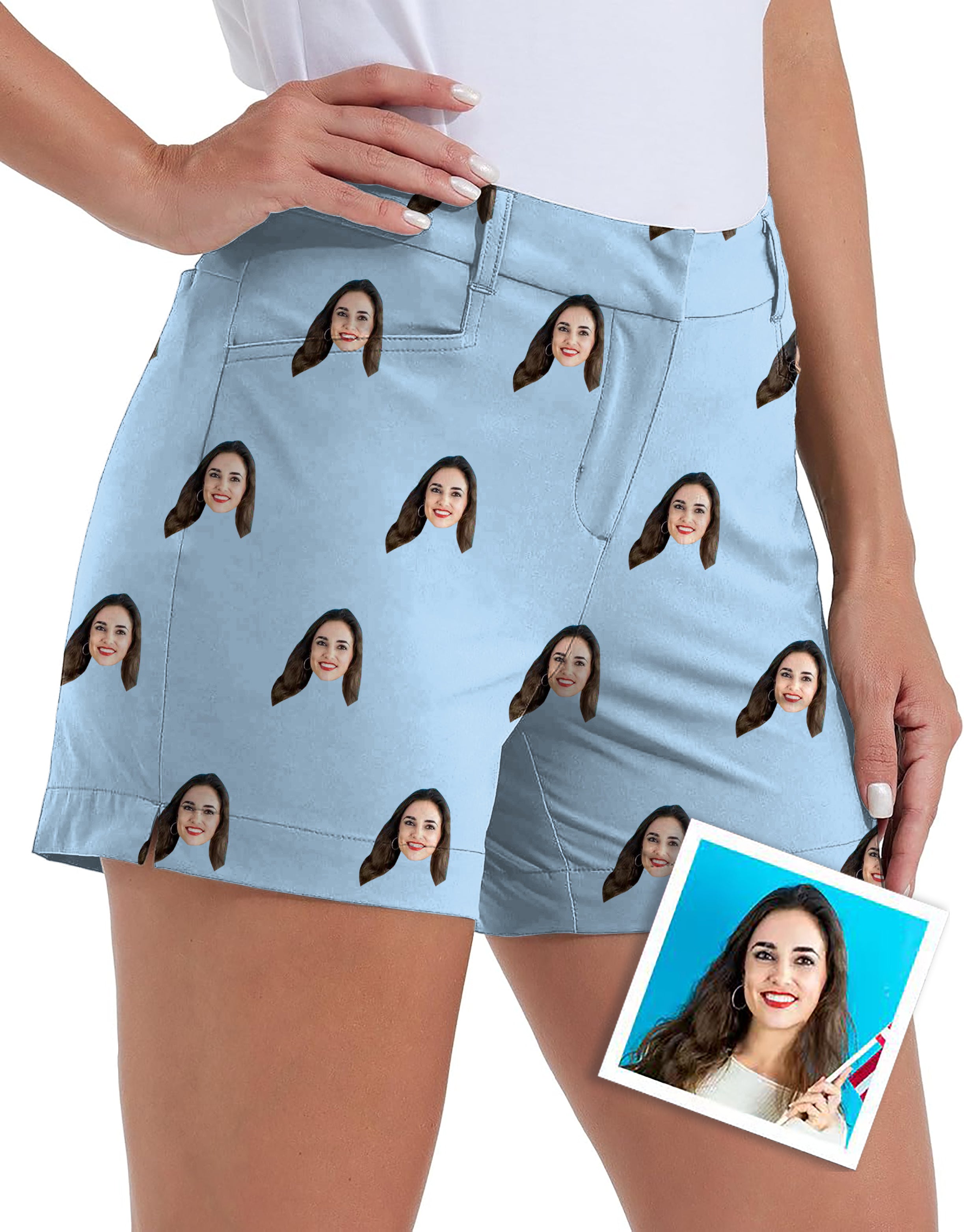 Custom Photo Funny Face Polo Own Logo 4.5/7/10 Golf Shorts Quick-Drying Woman Outdoor Casual Shorts With Pockets Waterproof
