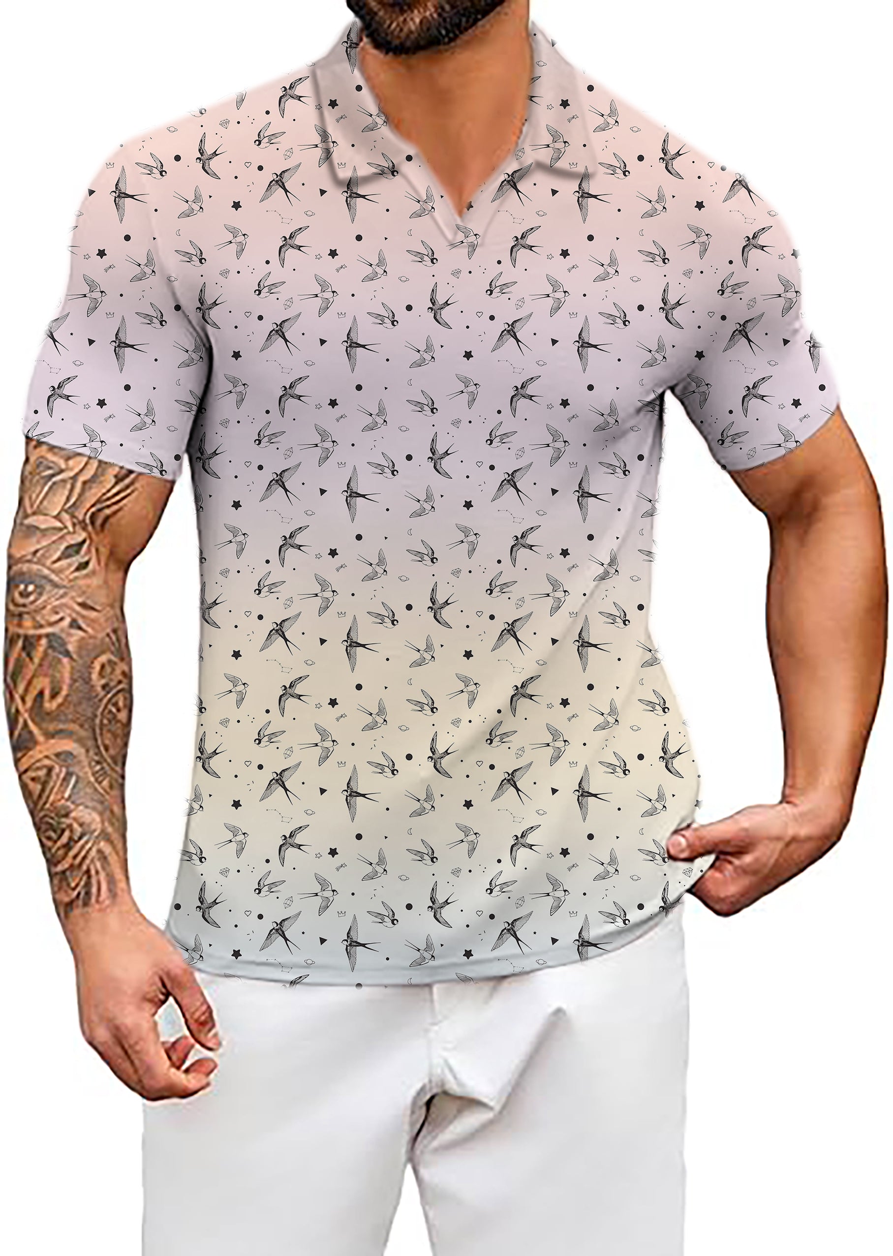 Men's Prism Sparrows V Neck Golf Polo Shirts