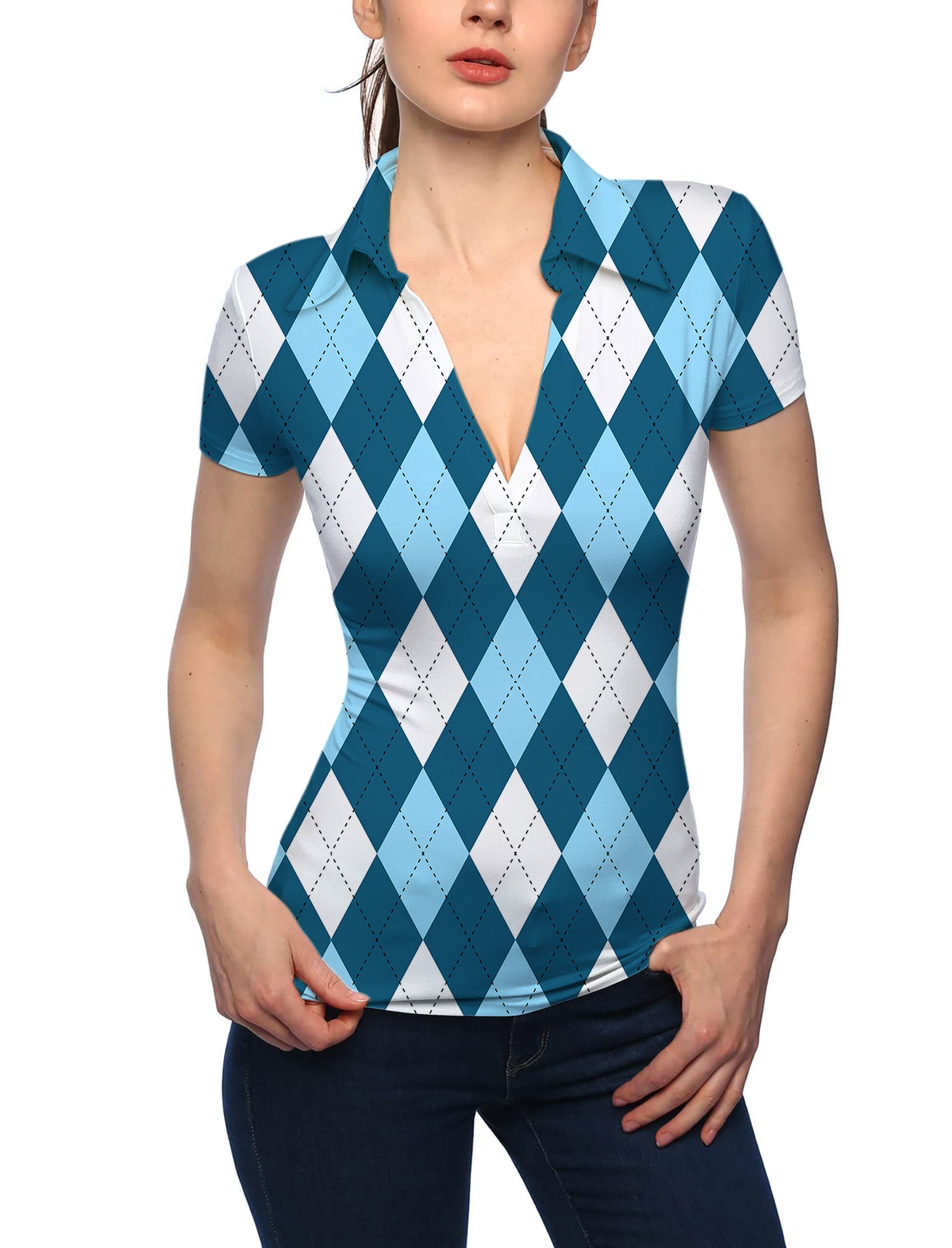 Women's diamond moderate blue V Neck Golf Polo