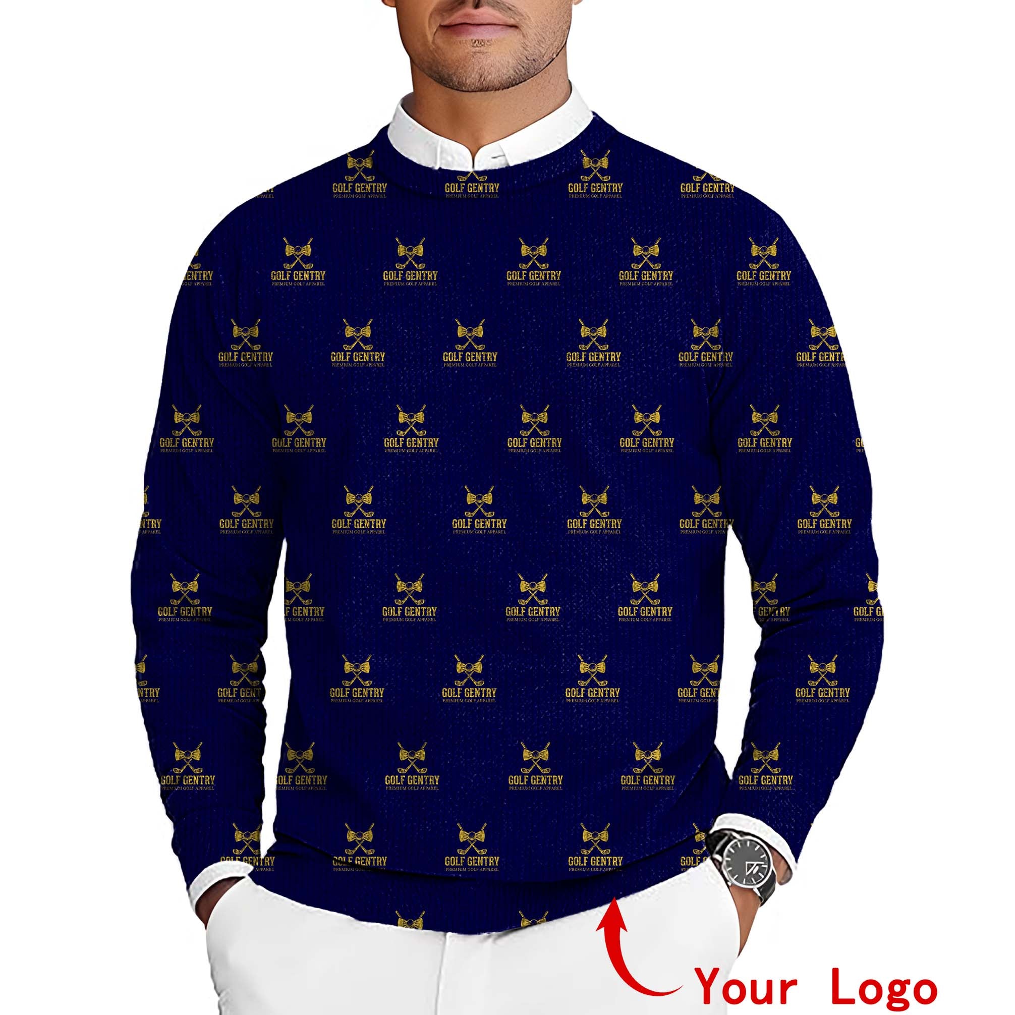 Custom Company Sport Team Logo Face  Men's Golf Crewneck Pullover Sweaters Ugly Sweater