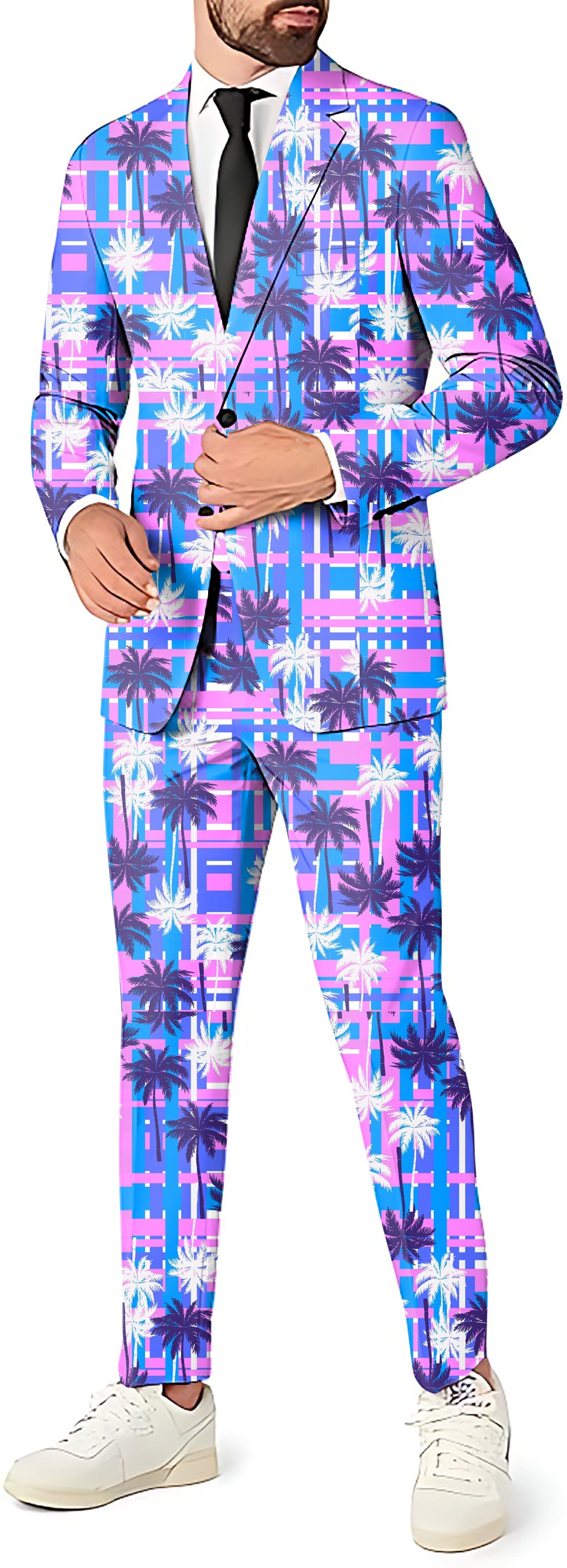 Purple Palm tree Men's Party Costumes-Theme Party 2 or 3pcs Suit set-Blazer Pants & Vest