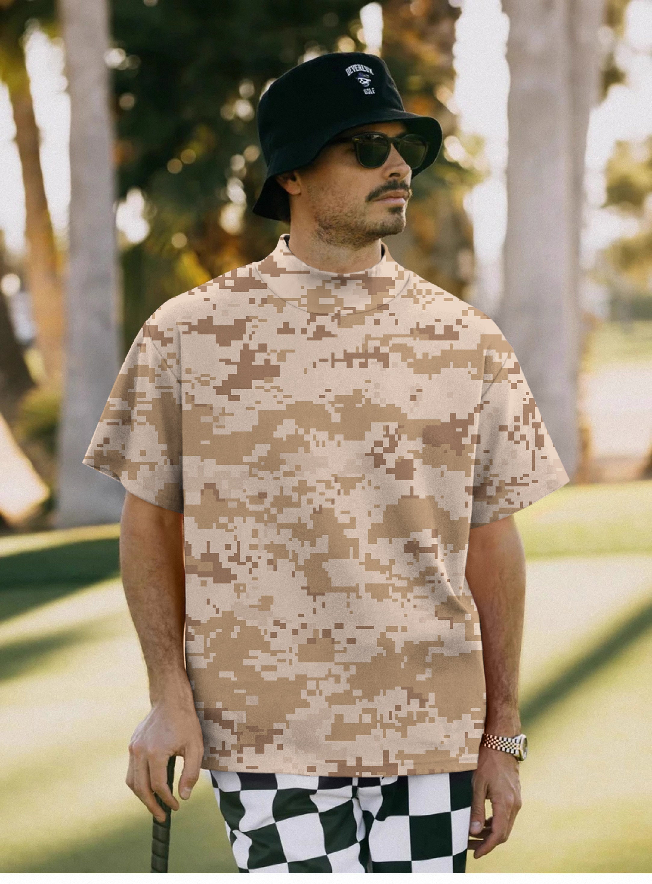 Men's Desert Camo Pullover High neck Long/Short sleeve T-Shirt