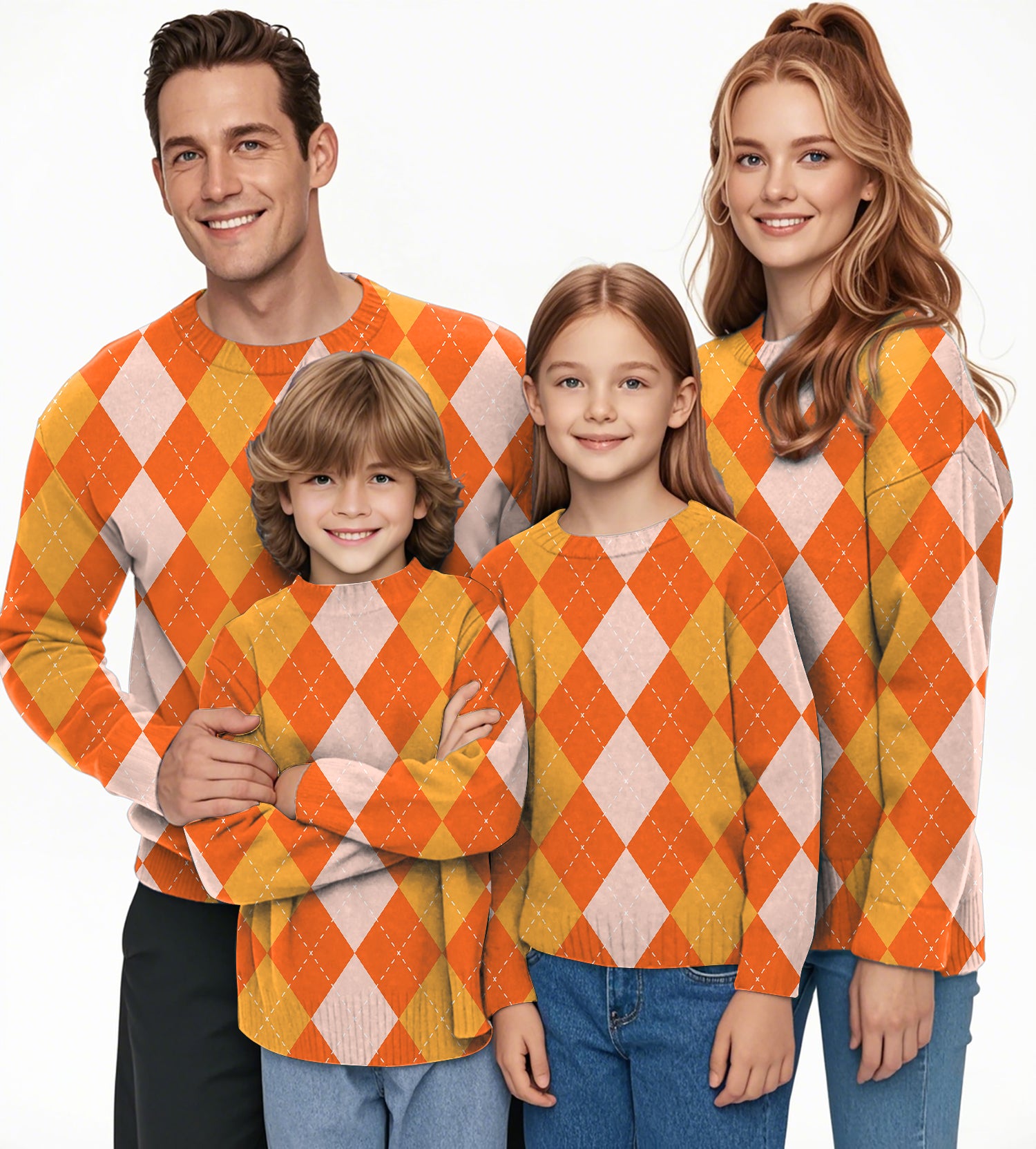 Halloween Orange Apricot Argyle Crewneck Pullover Ugly Sweater Men Women boy girl family