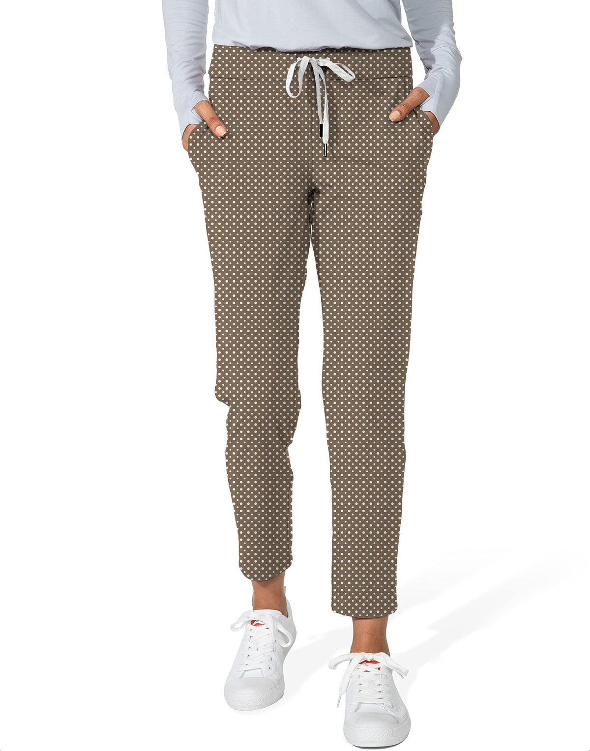 white polka dot brown Women's 7/8 Stretch Ankle Golf Pants
