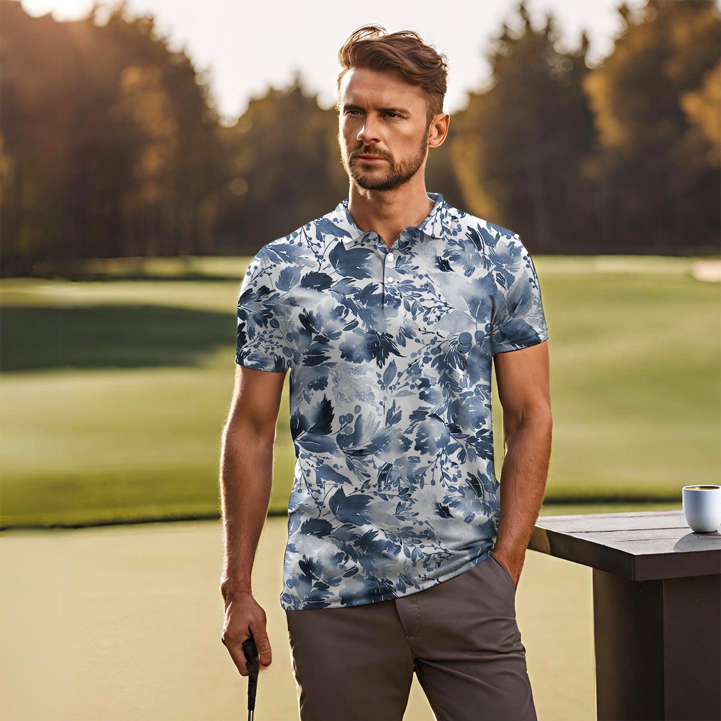 Mens Blue leaves Golf Polo