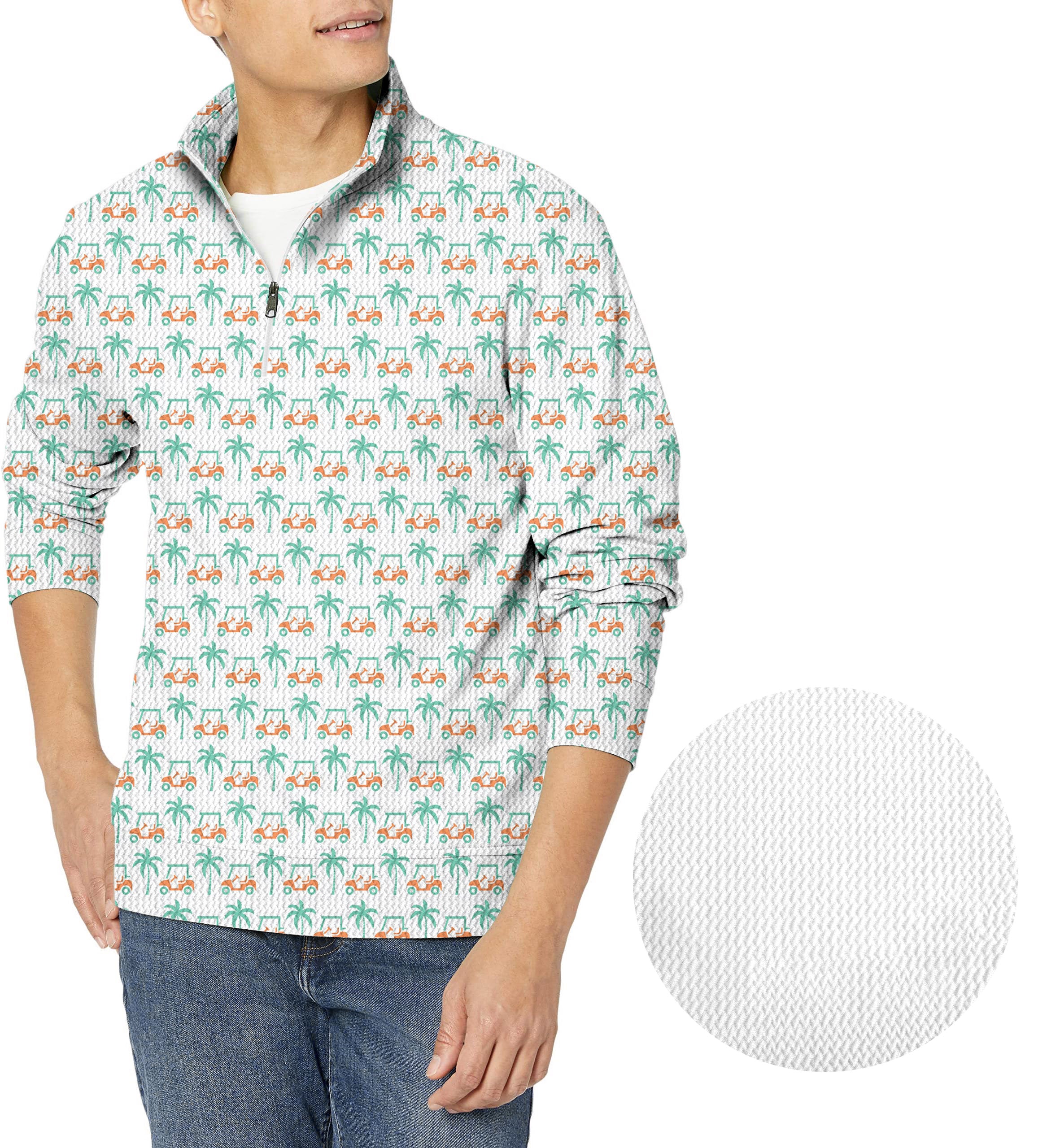 Palm trees and golf carts-Men's Golf Waffle Zipper Pullover