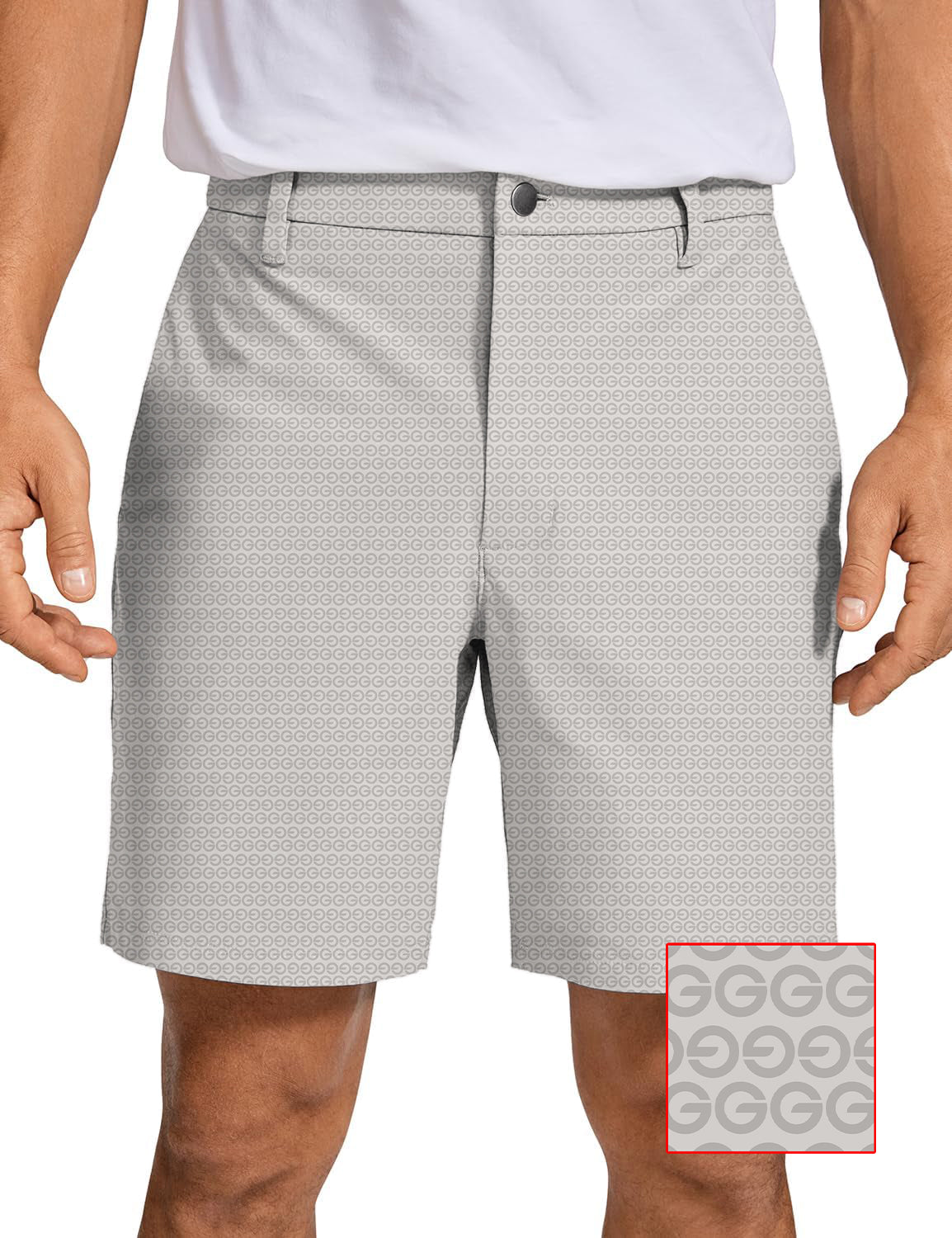 Men's beige G patterned golf shorts with quick-dry, lightweight fabric and wrinkle-free finish