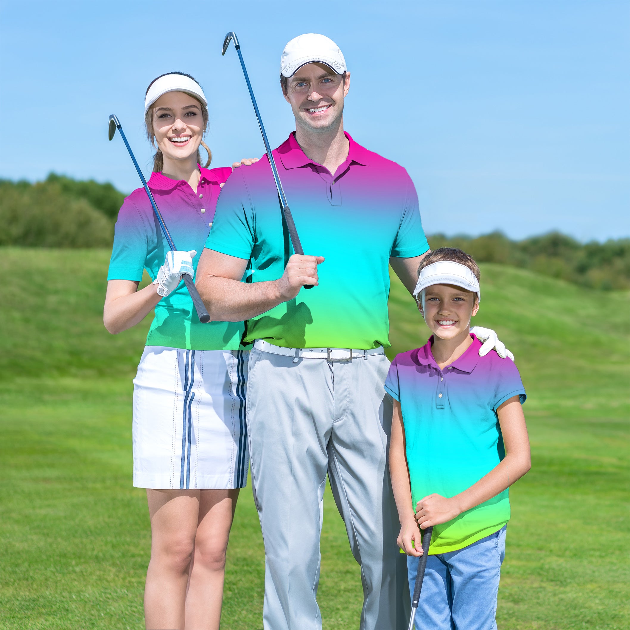 Neon Gradients Golf Polo Men Women youth family set